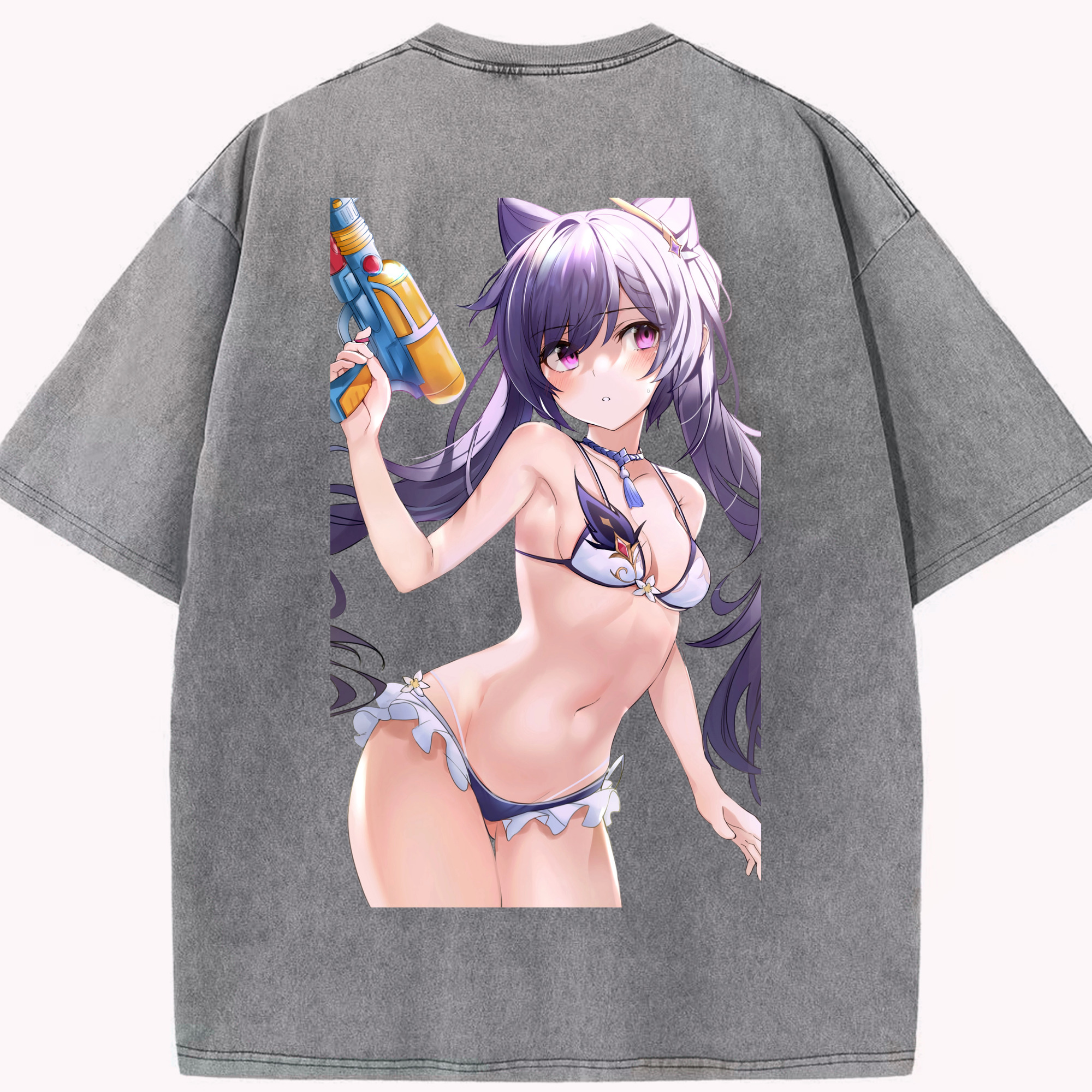 げんし神 刻晴 こくせい genshin Kokusei 綿100% ヴィンテージ風 半袖Tシャツ（背面プリント）