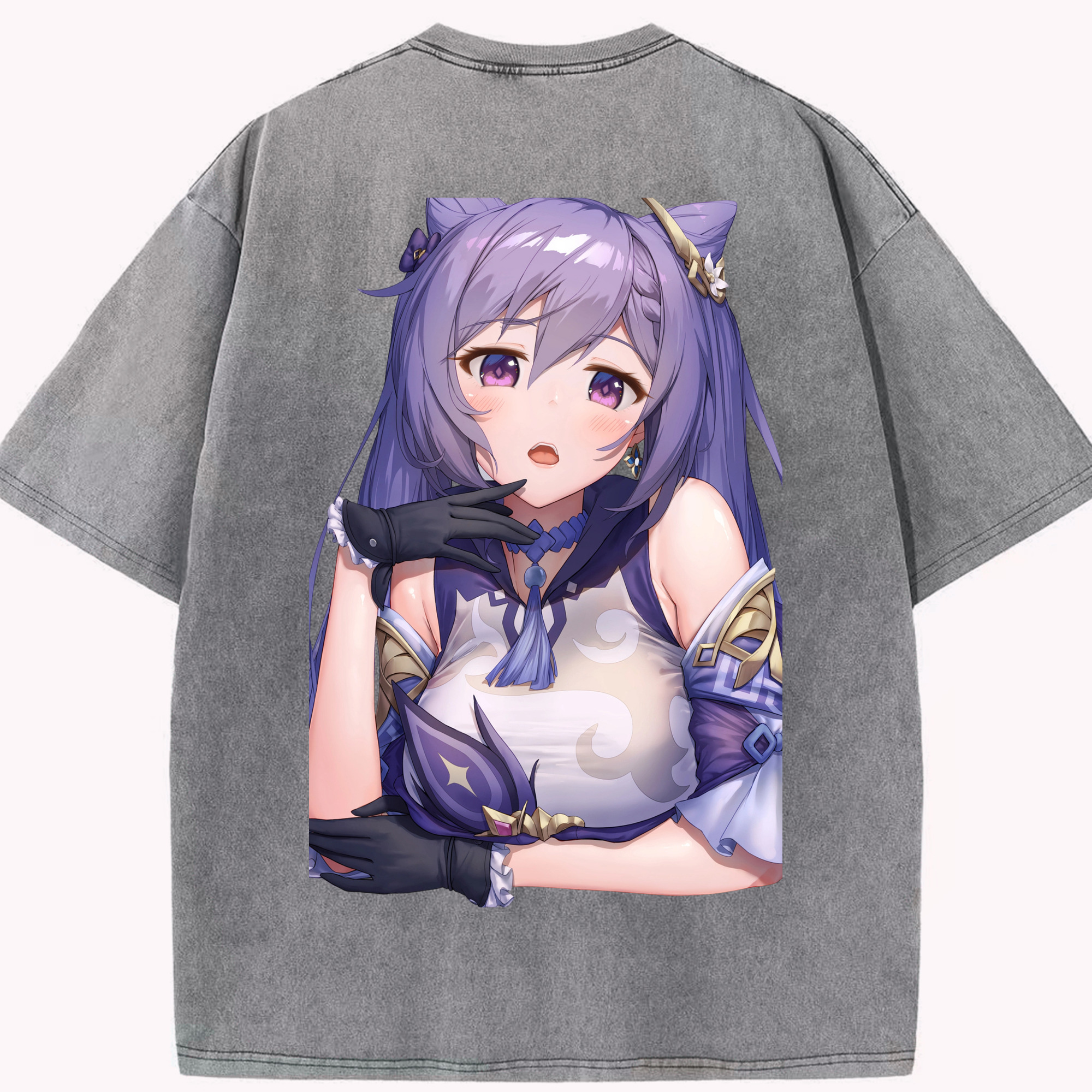げんし神 刻晴 こくせい genshin Kokusei 綿100% ヴィンテージ風 半袖Tシャツ（背面プリント）