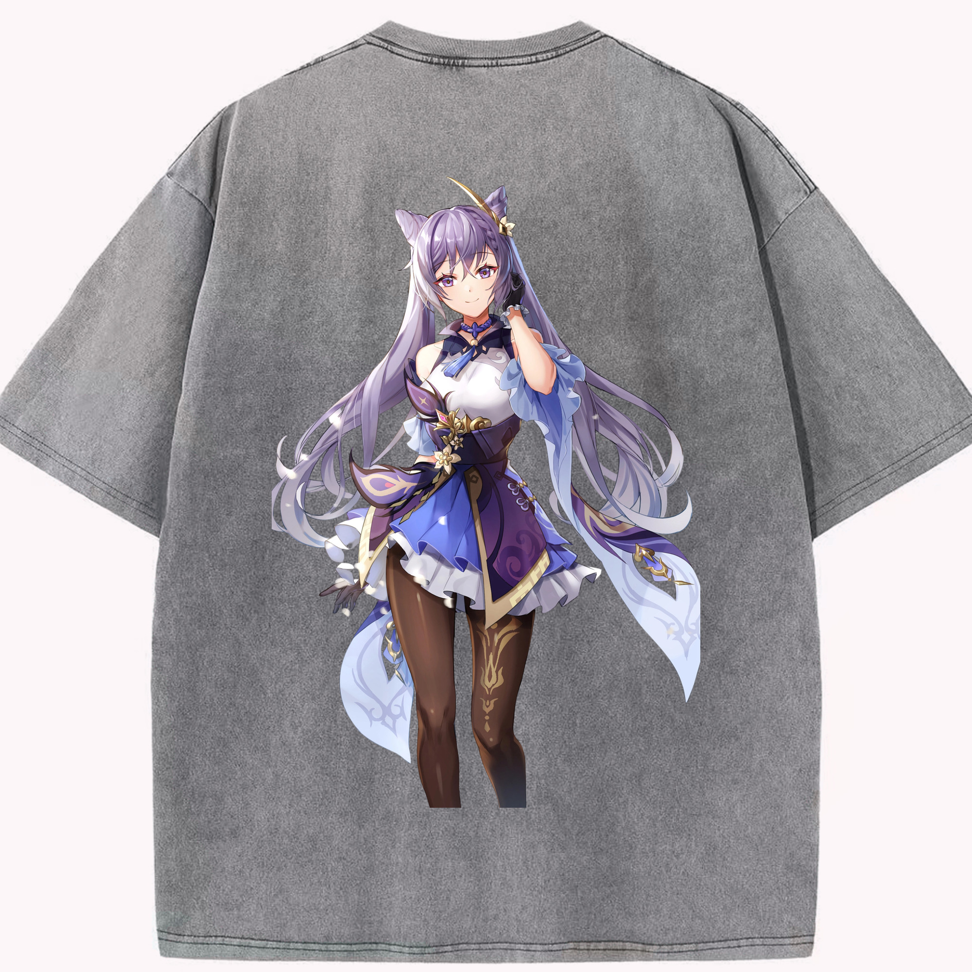 げんし神 刻晴 こくせい genshin Kokusei 綿100% ヴィンテージ風 半袖Tシャツ（背面プリント）