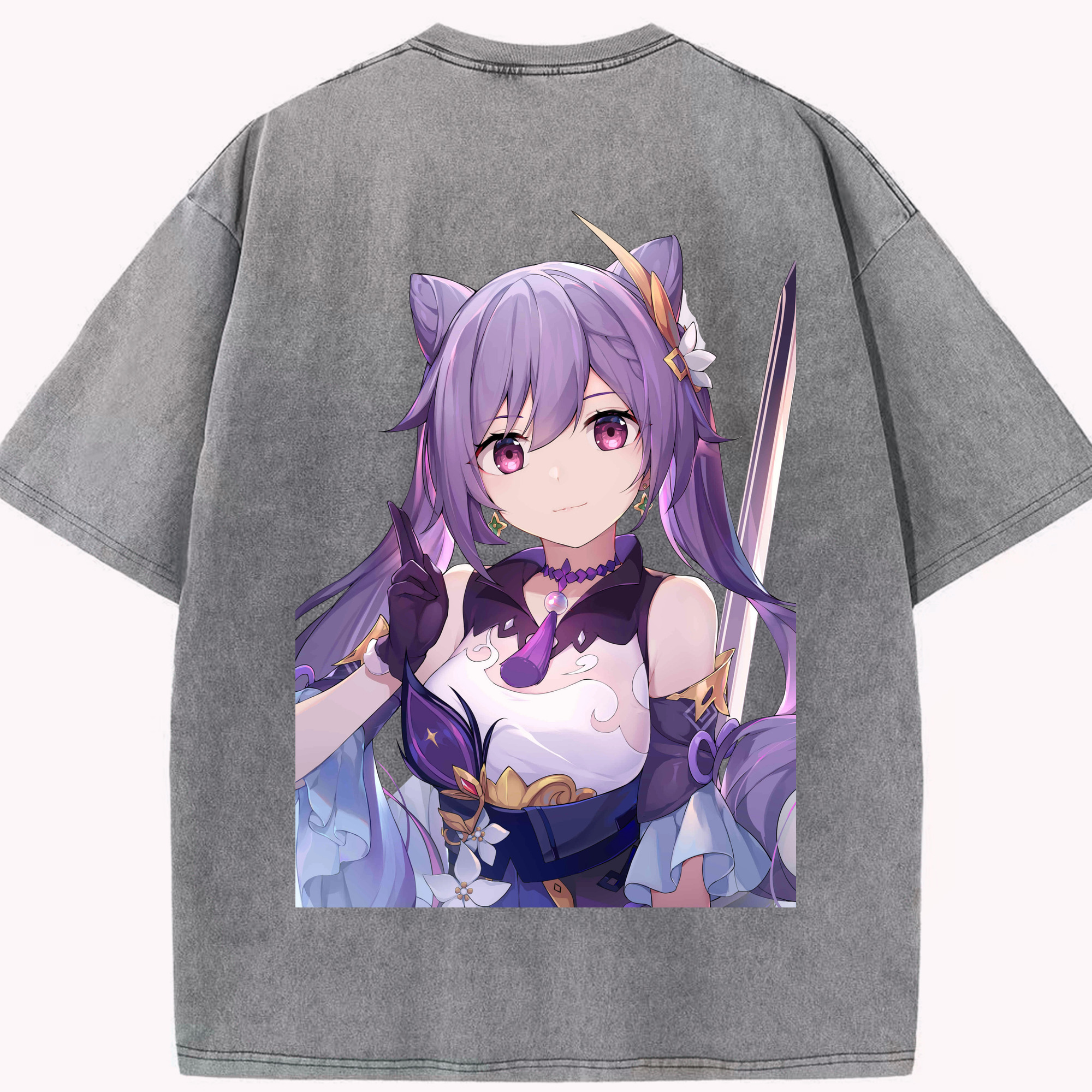 げんし神 刻晴 こくせい genshin Kokusei 綿100% ヴィンテージ風 半袖Tシャツ（背面プリント）