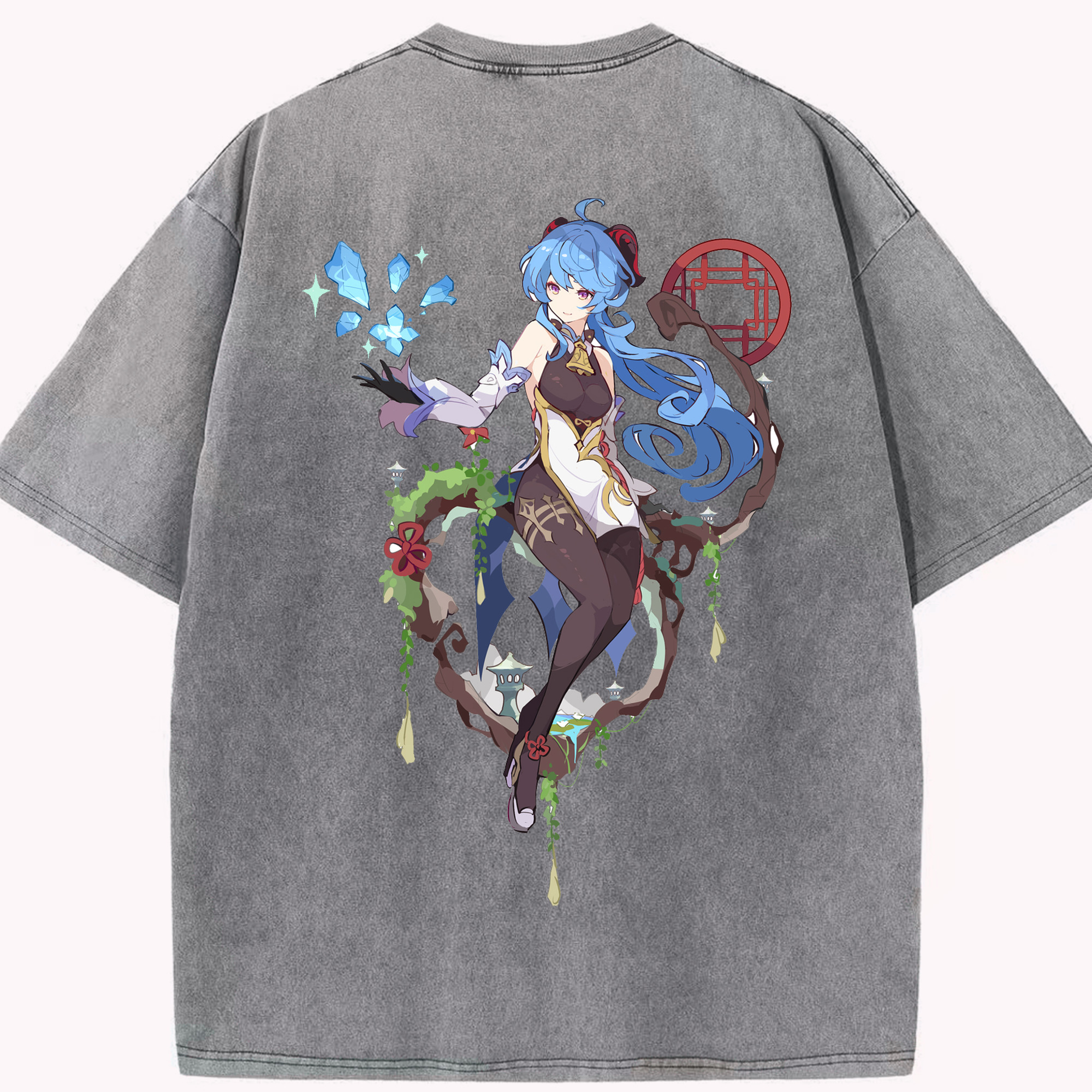 げんし神 甘雨 かんう genshin Ganyu 綿100% ヴィンテージ風 半袖Tシャツ（背面プリント）