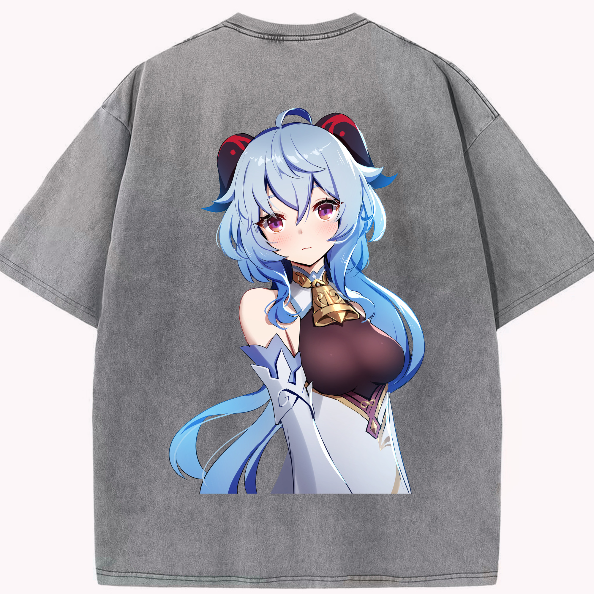 げんし神 甘雨 かんう genshin Ganyu 綿100% ヴィンテージ風 半袖Tシャツ（背面プリント）