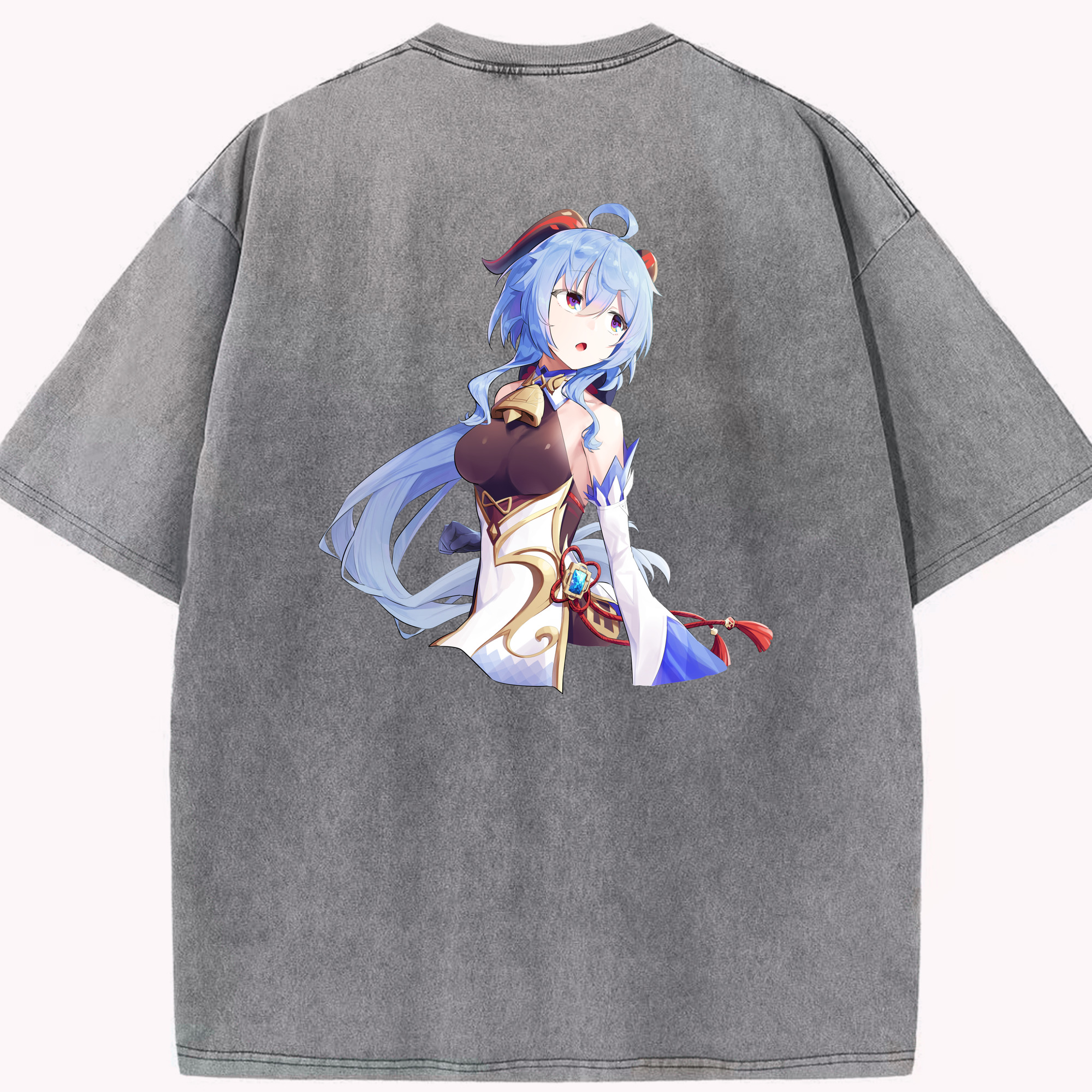げんし神 甘雨 かんう genshin Ganyu 綿100% ヴィンテージ風 半袖Tシャツ（背面プリント）
