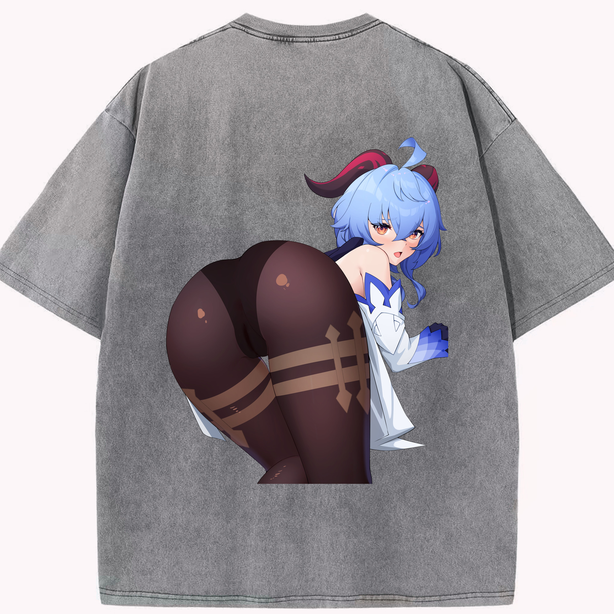 げんし神 甘雨 かんう genshin Ganyu 綿100% ヴィンテージ風 半袖Tシャツ（背面プリント）