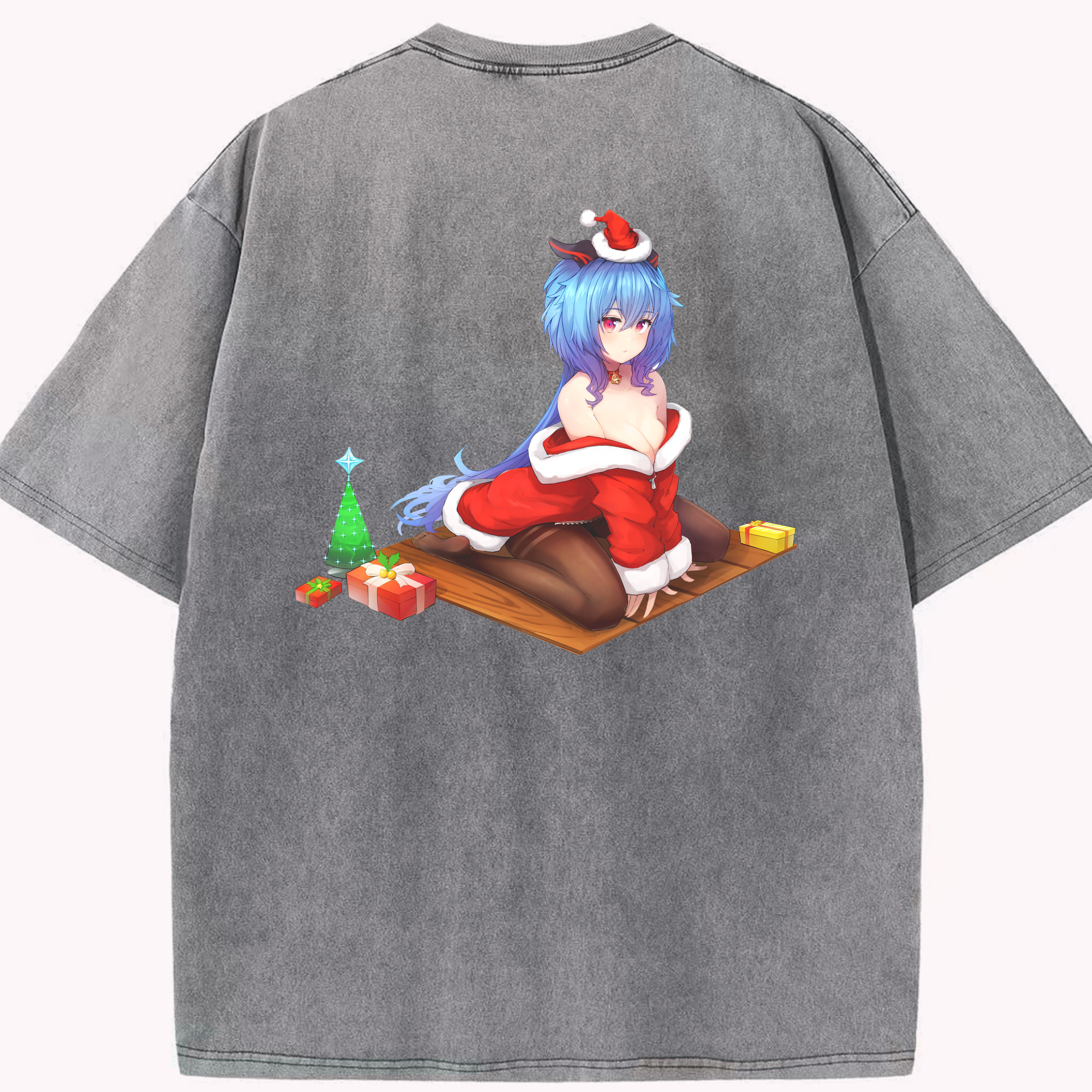 げんし神 甘雨 かんう genshin Ganyu 綿100% ヴィンテージ風 半袖Tシャツ（背面プリント）