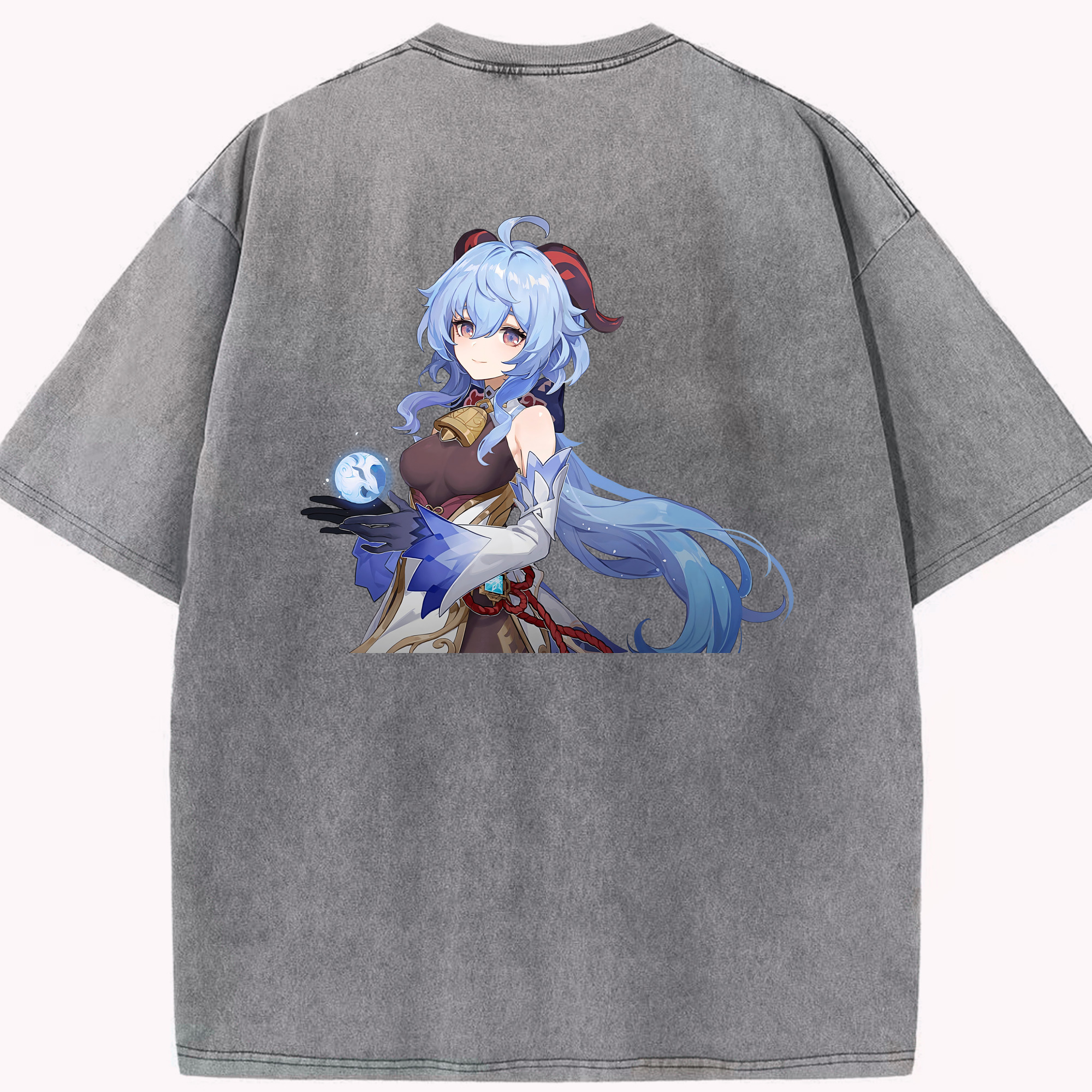 げんし神 甘雨 かんう genshin Ganyu 綿100% ヴィンテージ風 半袖Tシャツ（背面プリント）