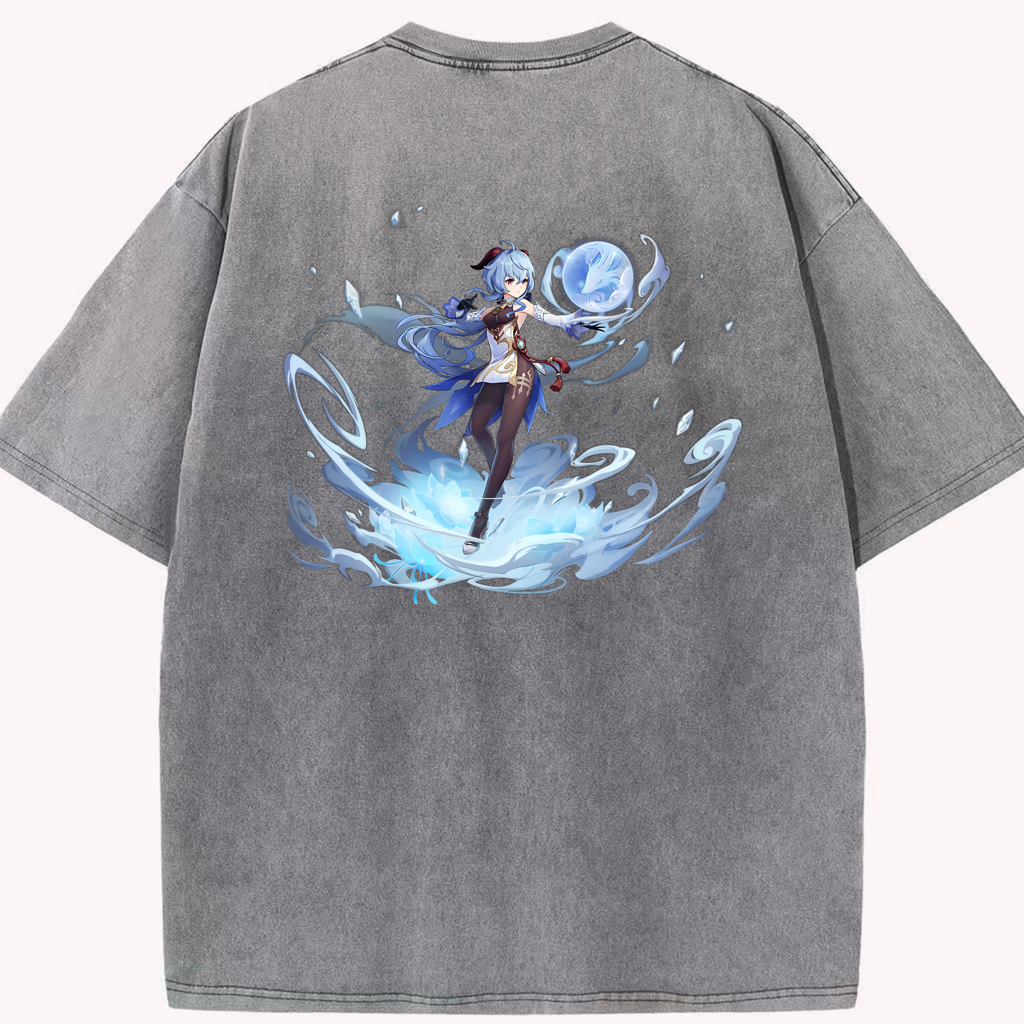 げんし神 甘雨 かんう genshin Ganyu 綿100% ヴィンテージ風 半袖Tシャツ（背面プリント）