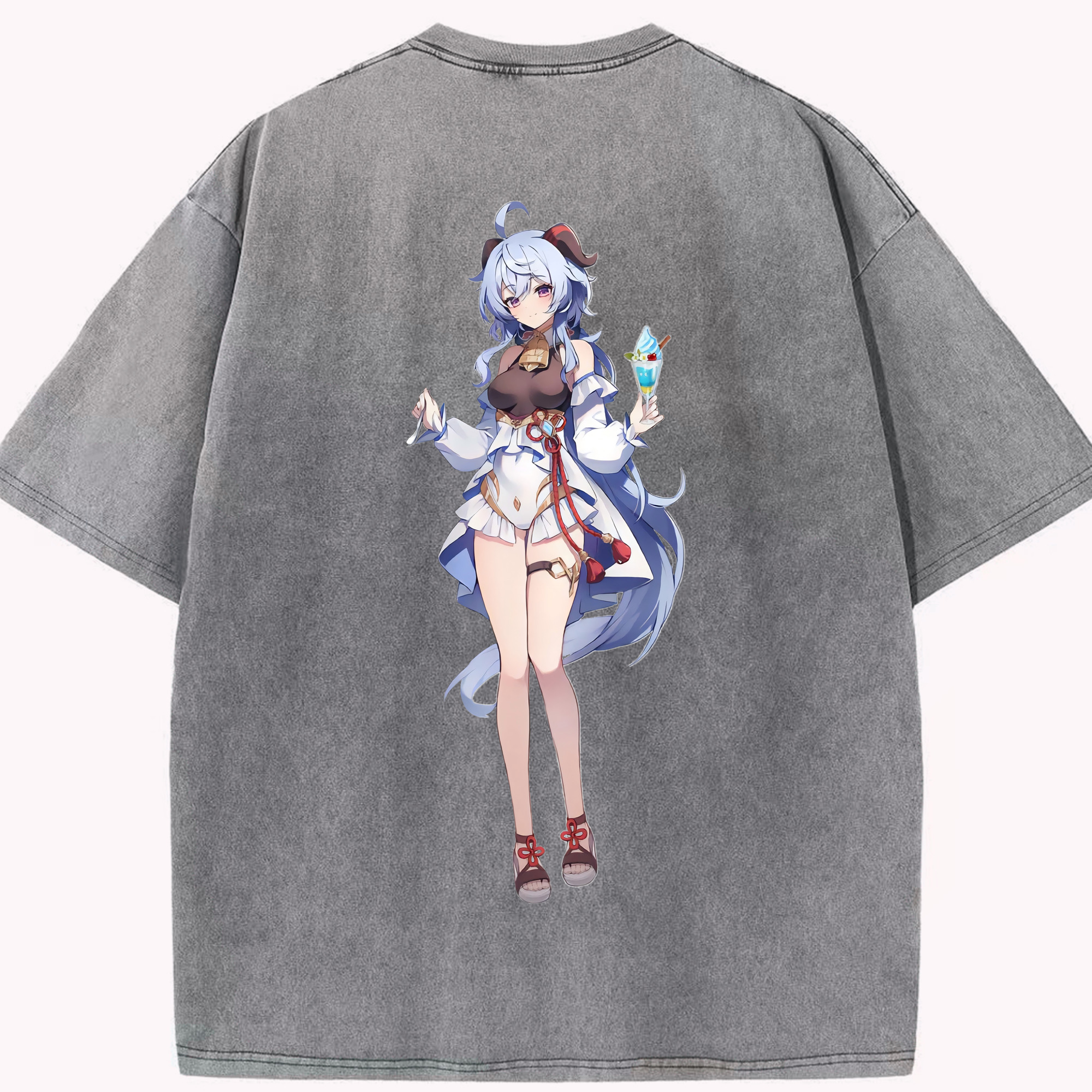 げんし神 甘雨 かんう genshin Ganyu 綿100% ヴィンテージ風 半袖Tシャツ（背面プリント）