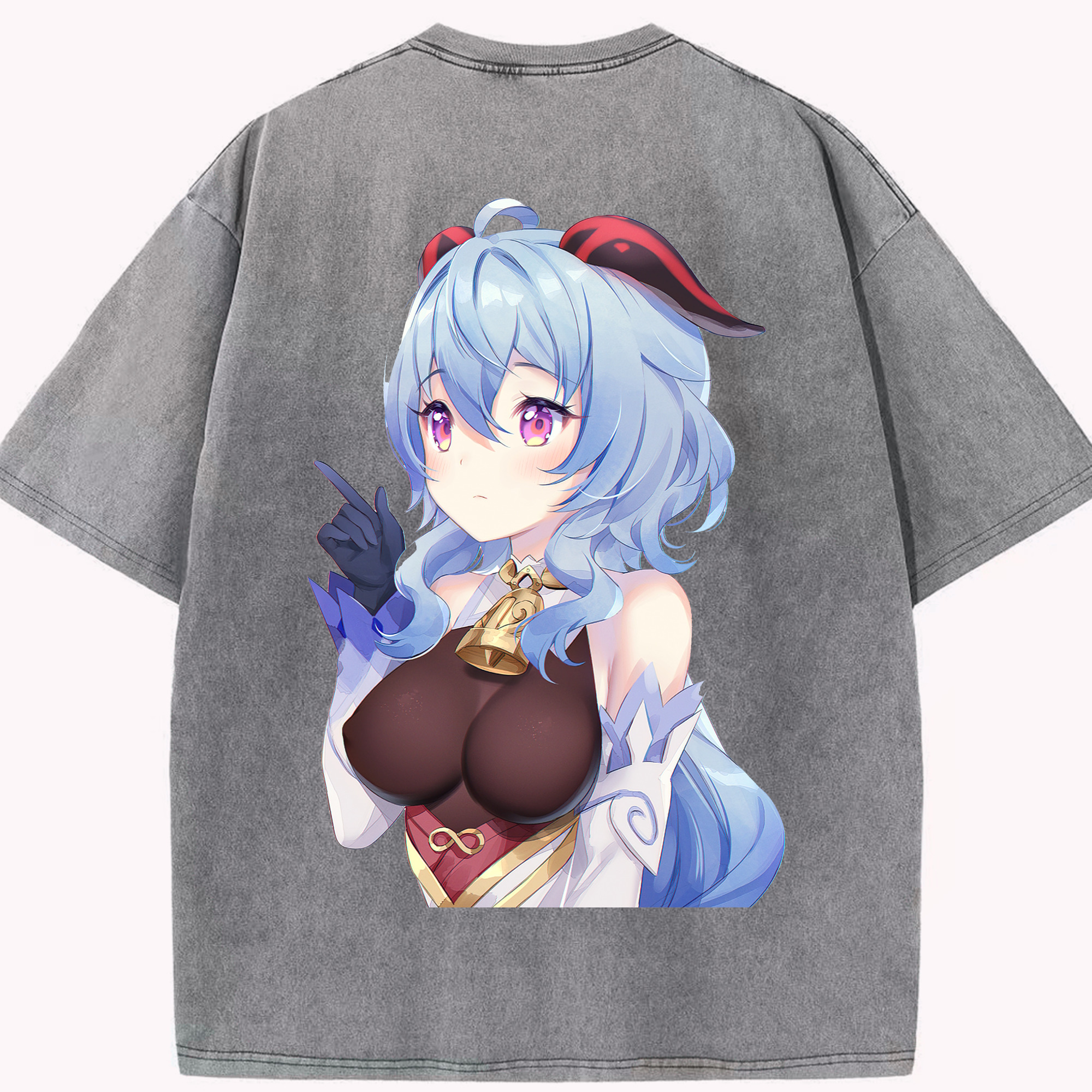 げんし神 甘雨 かんう genshin Ganyu 綿100% ヴィンテージ風 半袖Tシャツ（背面プリント）