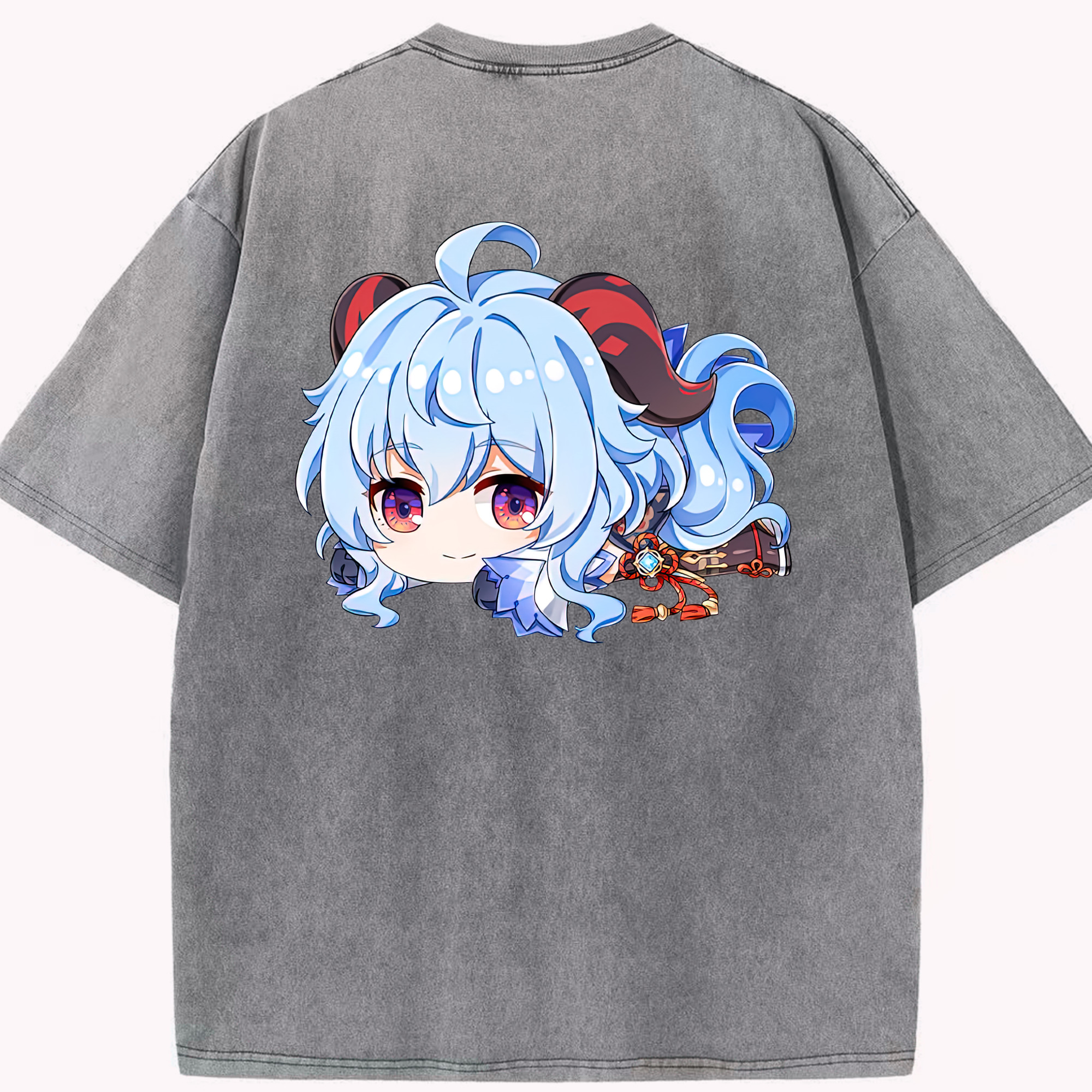 げんし神 甘雨 かんう genshin Ganyu 綿100% ヴィンテージ風 半袖Tシャツ（背面プリント）