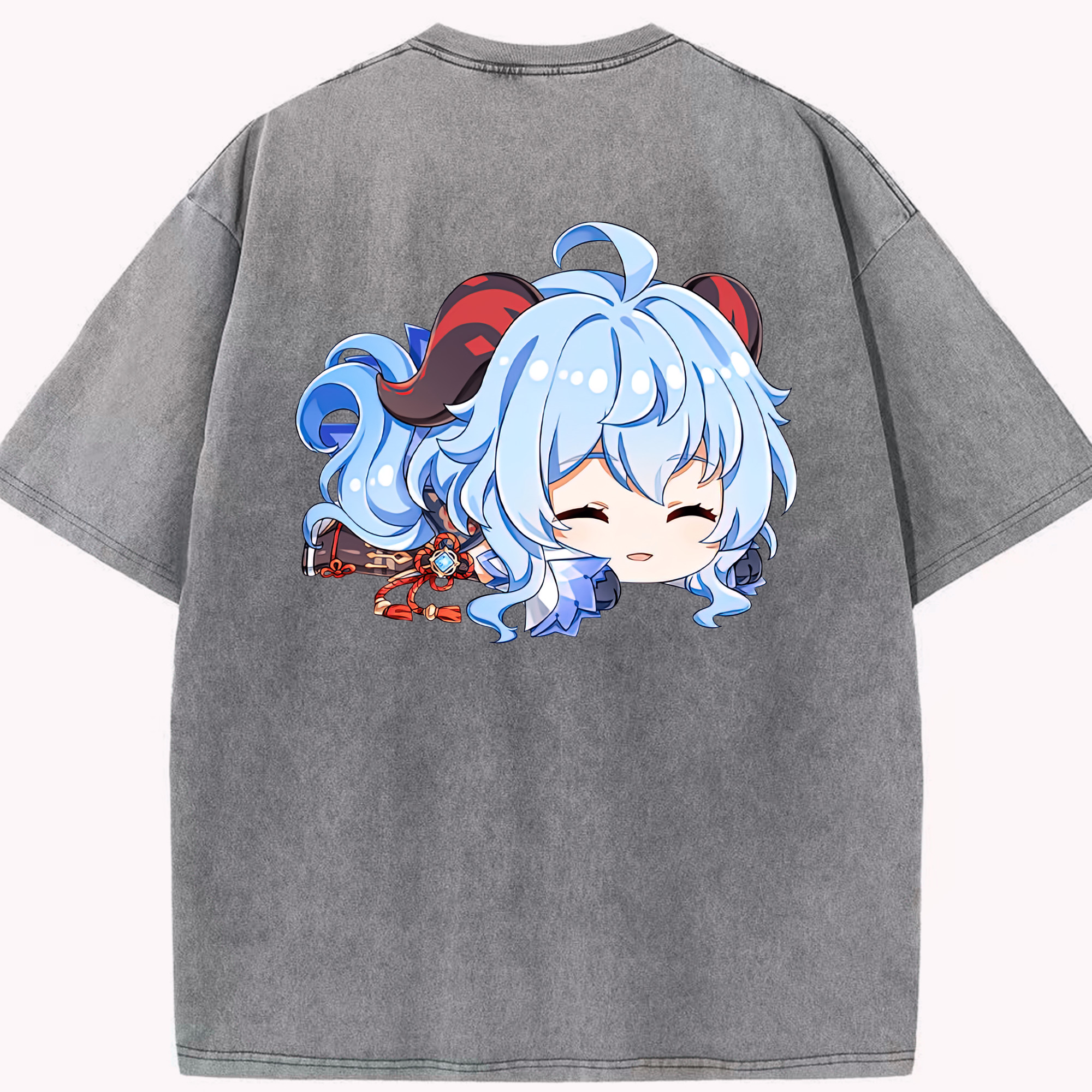 げんし神 甘雨 かんう genshin Ganyu 綿100% ヴィンテージ風 半袖Tシャツ（背面プリント）