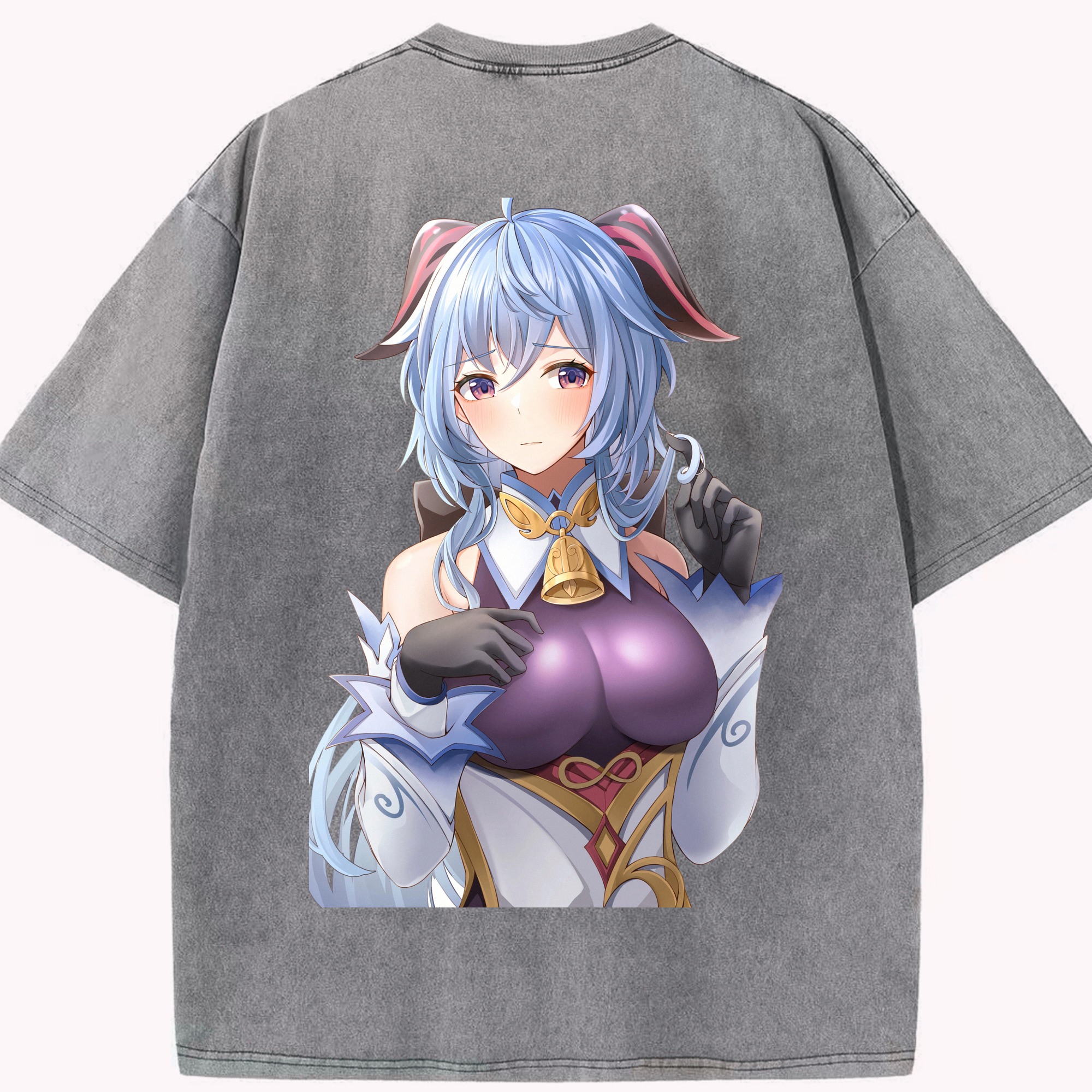 げんし神 甘雨 かんう genshin Ganyu 綿100% ヴィンテージ風 半袖Tシャツ（背面プリント）