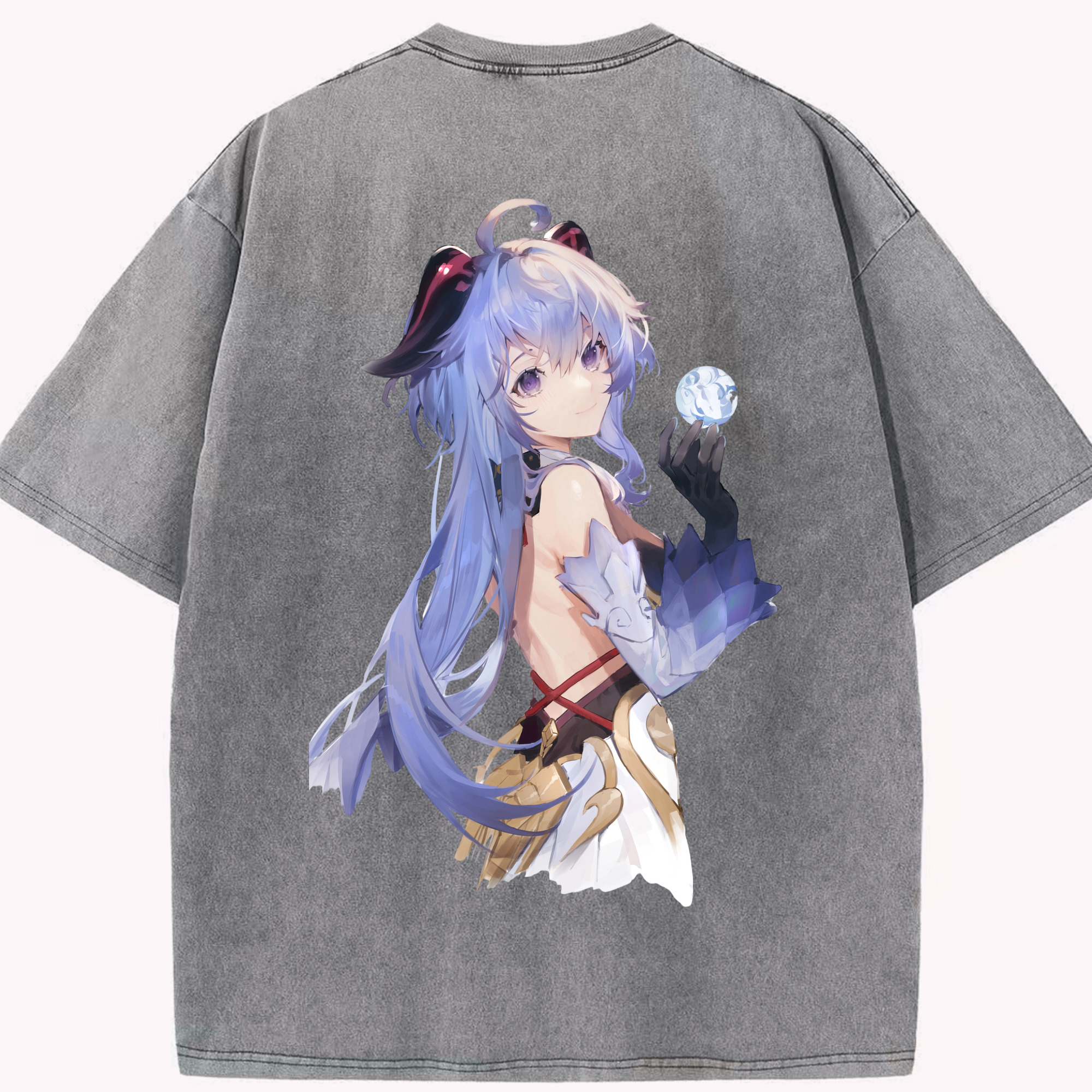 げんし神 甘雨 かんう genshin Ganyu 綿100% ヴィンテージ風 半袖Tシャツ（背面プリント）