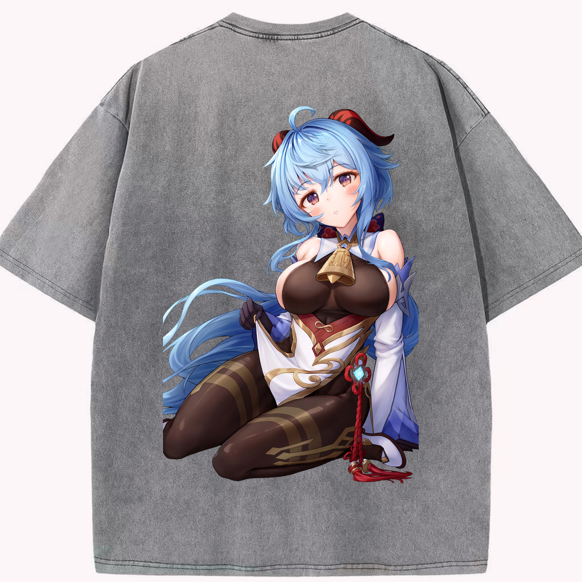 げんし神 甘雨 かんう genshin Ganyu 綿100% ヴィンテージ風 半袖Tシャツ（背面プリント）