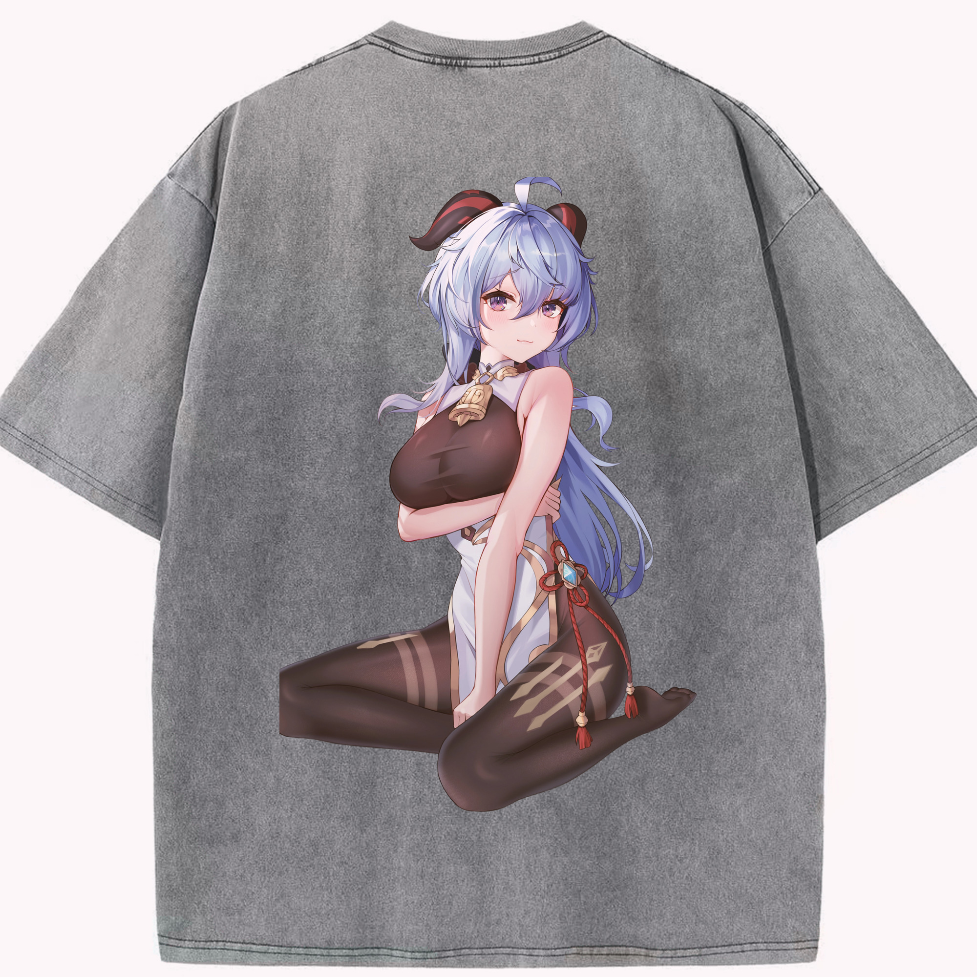 げんし神 甘雨 かんう genshin Ganyu 綿100% ヴィンテージ風 半袖Tシャツ（背面プリント）