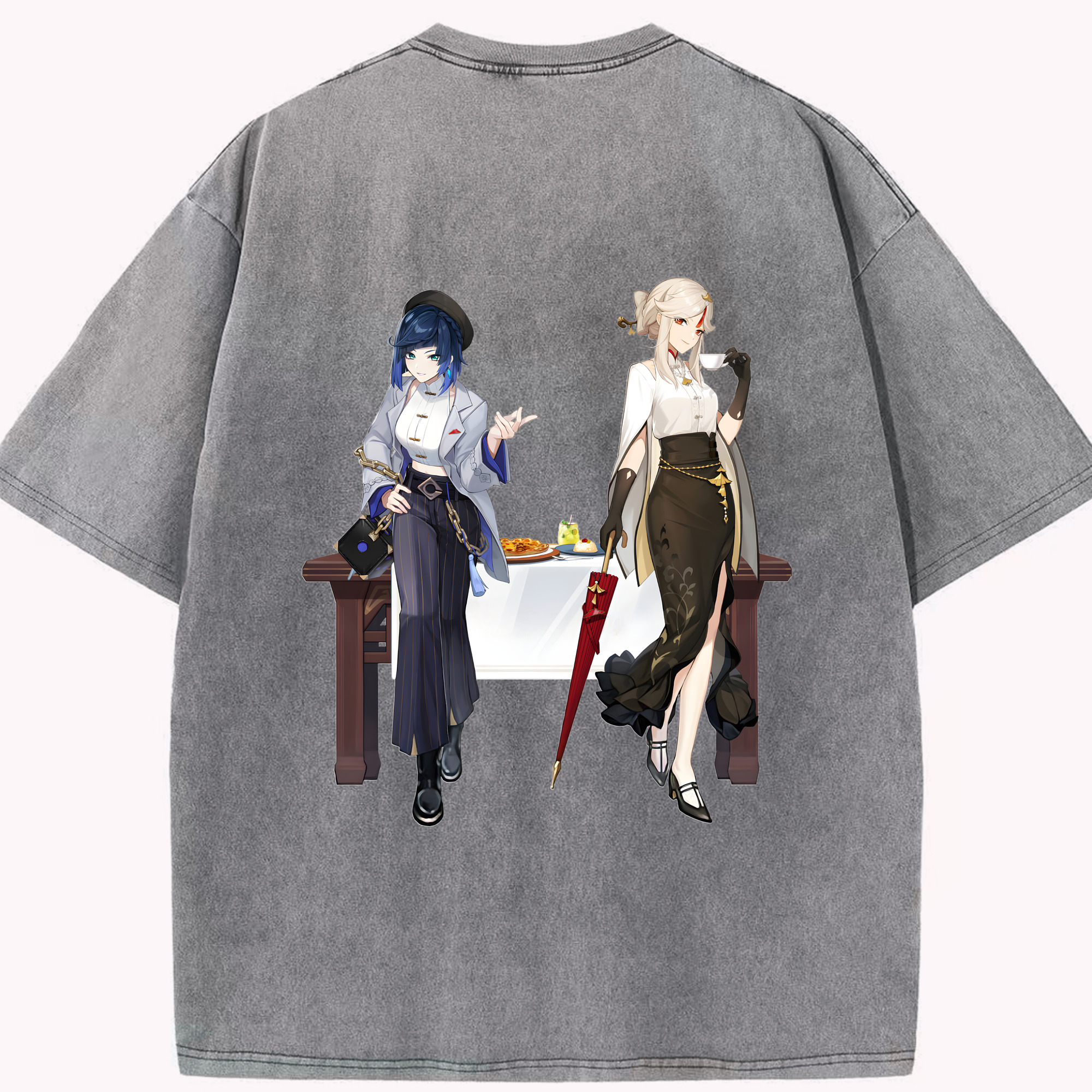 げんし神 夜兰 やらん genshin Yaran 綿100% ヴィンテージ風 半袖Tシャツ（背面プリント）