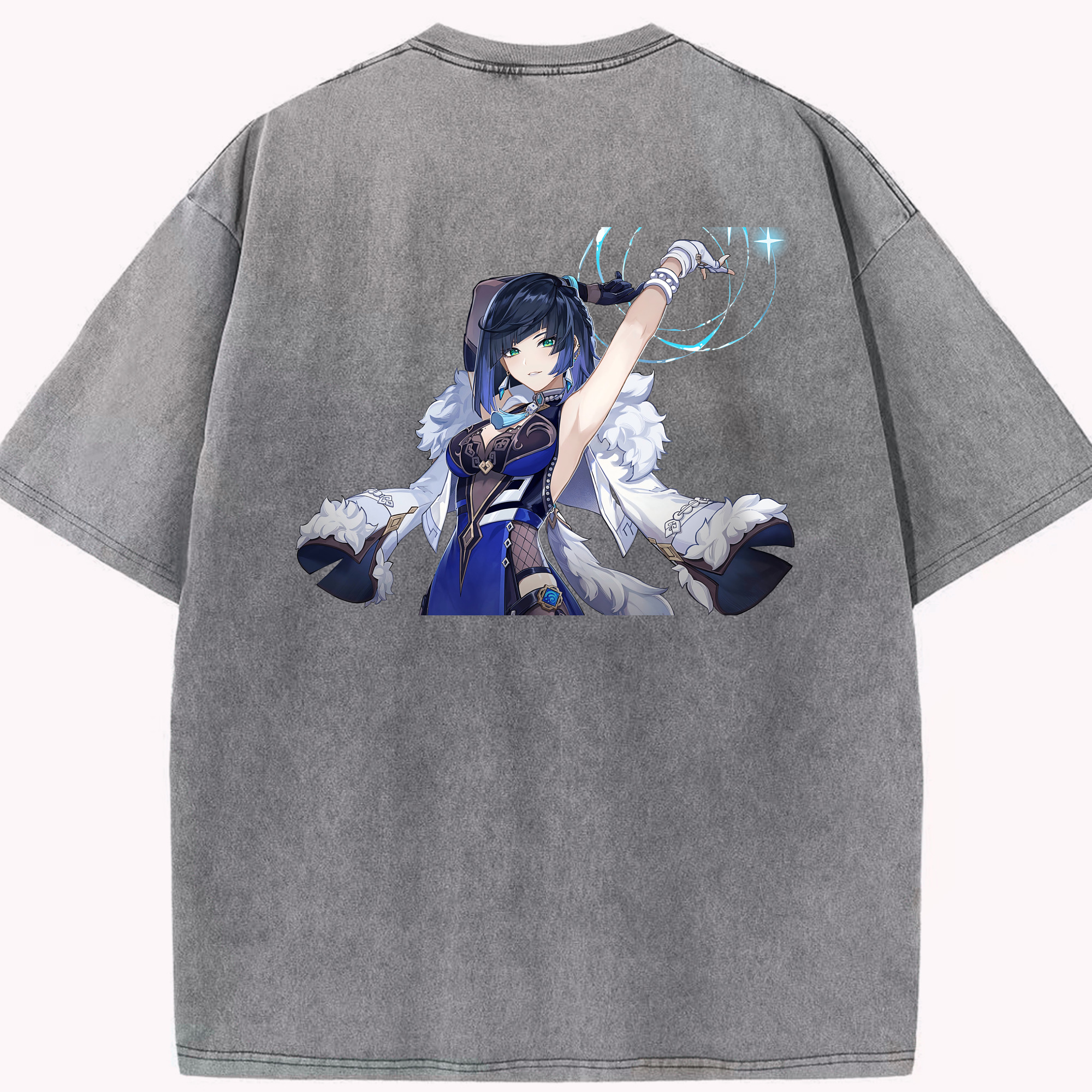 げんし神 夜兰 やらん genshin Yaran 綿100% ヴィンテージ風 半袖Tシャツ（背面プリント）