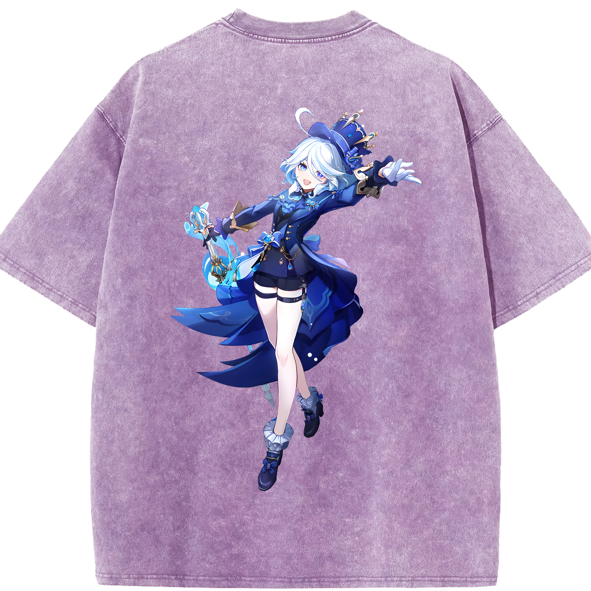 げんし神 フリーナ genshin Furina 綿100% ヴィンテージ風 半袖Tシャツ（背面プリント）