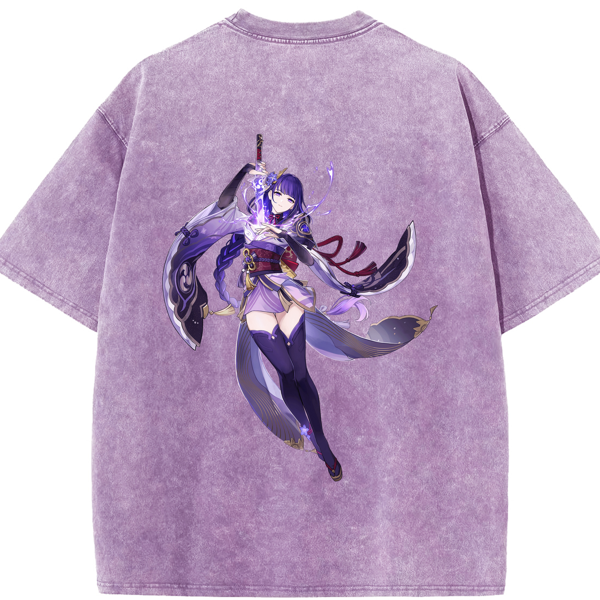 げんし神 雷電将軍 らいでんしょうぐん genshin Raiden Shogun 綿100% ヴィンテージ風 半袖Tシャツ（背面プリント）