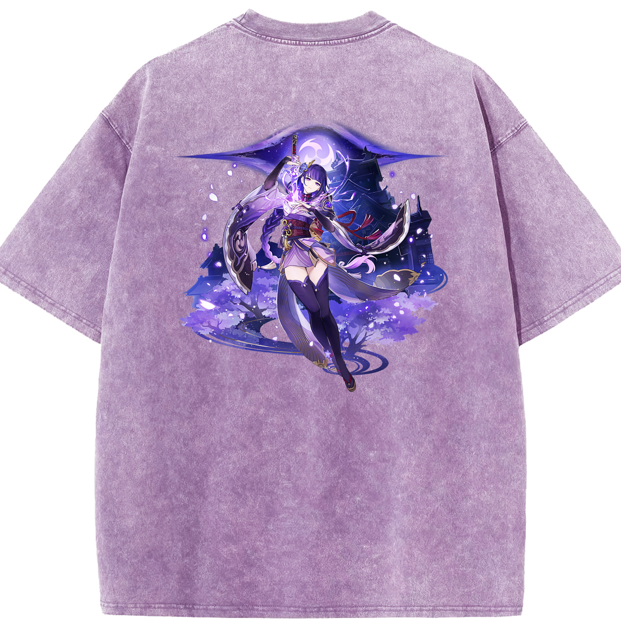 げんし神 雷電将軍 らいでんしょうぐん genshin Raiden Shogun 綿100% ヴィンテージ風 半袖Tシャツ（背面プリント）
