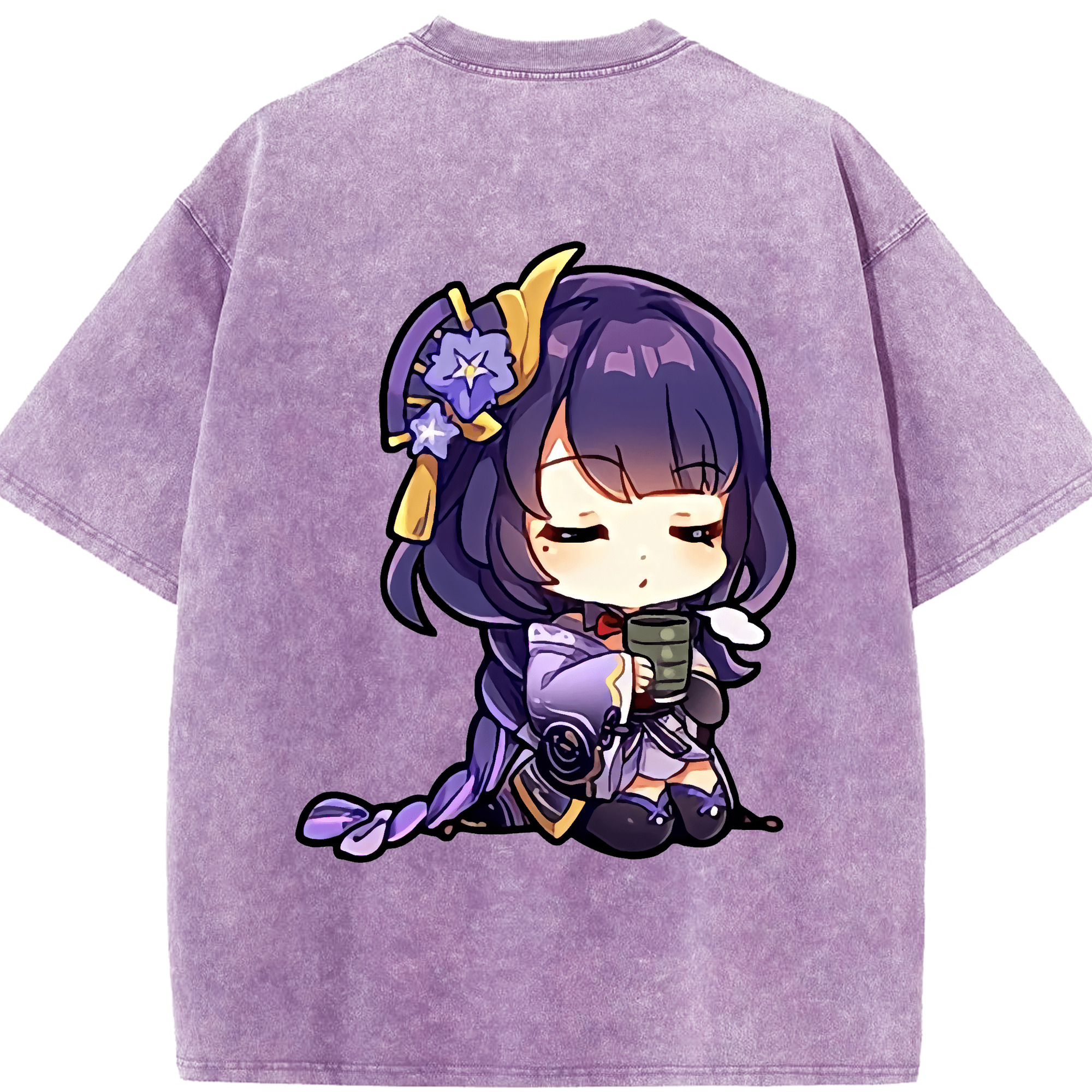 げんし神 雷電将軍 らいでんしょうぐん genshin Raiden Shogun 綿100% ヴィンテージ風 半袖Tシャツ（背面プリント）