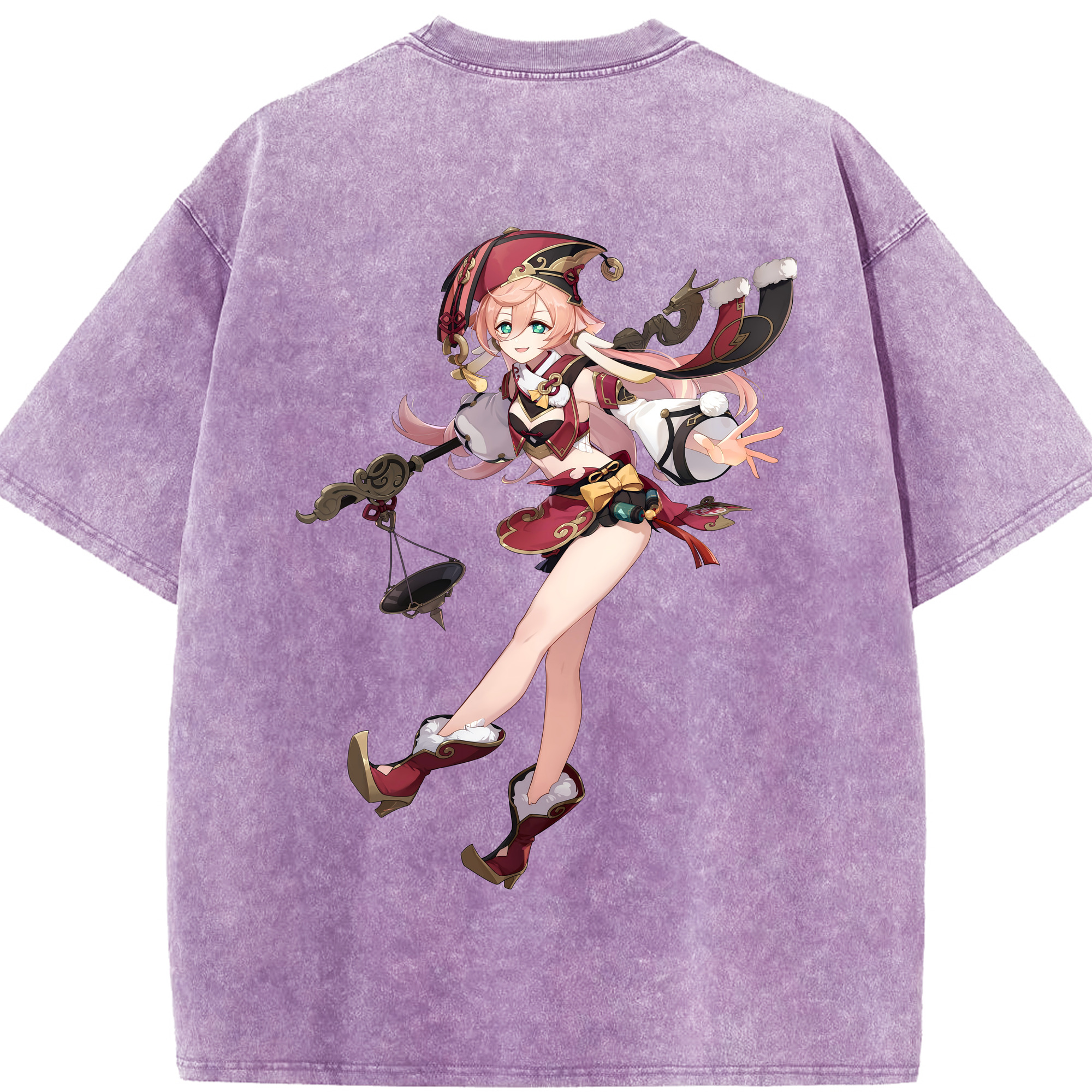 げんし神 ヤンフェイ genshin Yanfei 綿100% ヴィンテージ風 半袖Tシャツ（背面プリント）