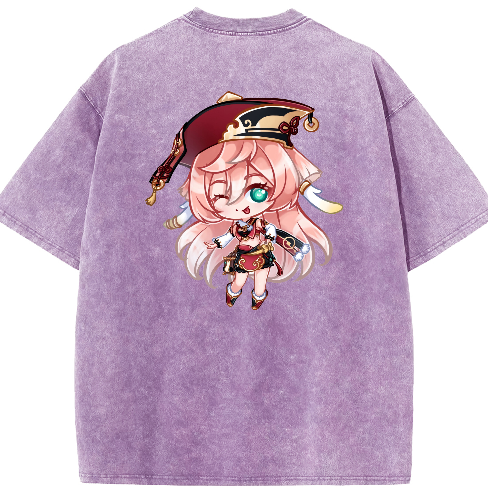 げんし神 ヤンフェイ genshin Yanfei 綿100% ヴィンテージ風 半袖Tシャツ（背面プリント）