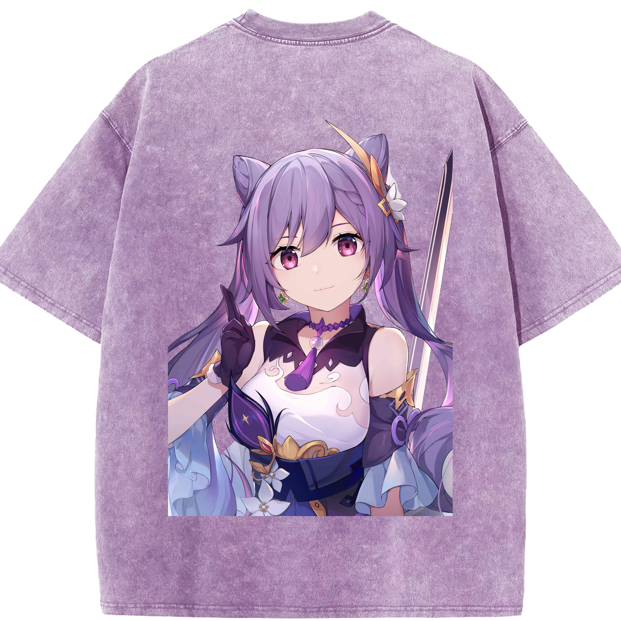 げんし神 刻晴 こくせい genshin Kokusei 綿100% ヴィンテージ風 半袖Tシャツ（背面プリント）