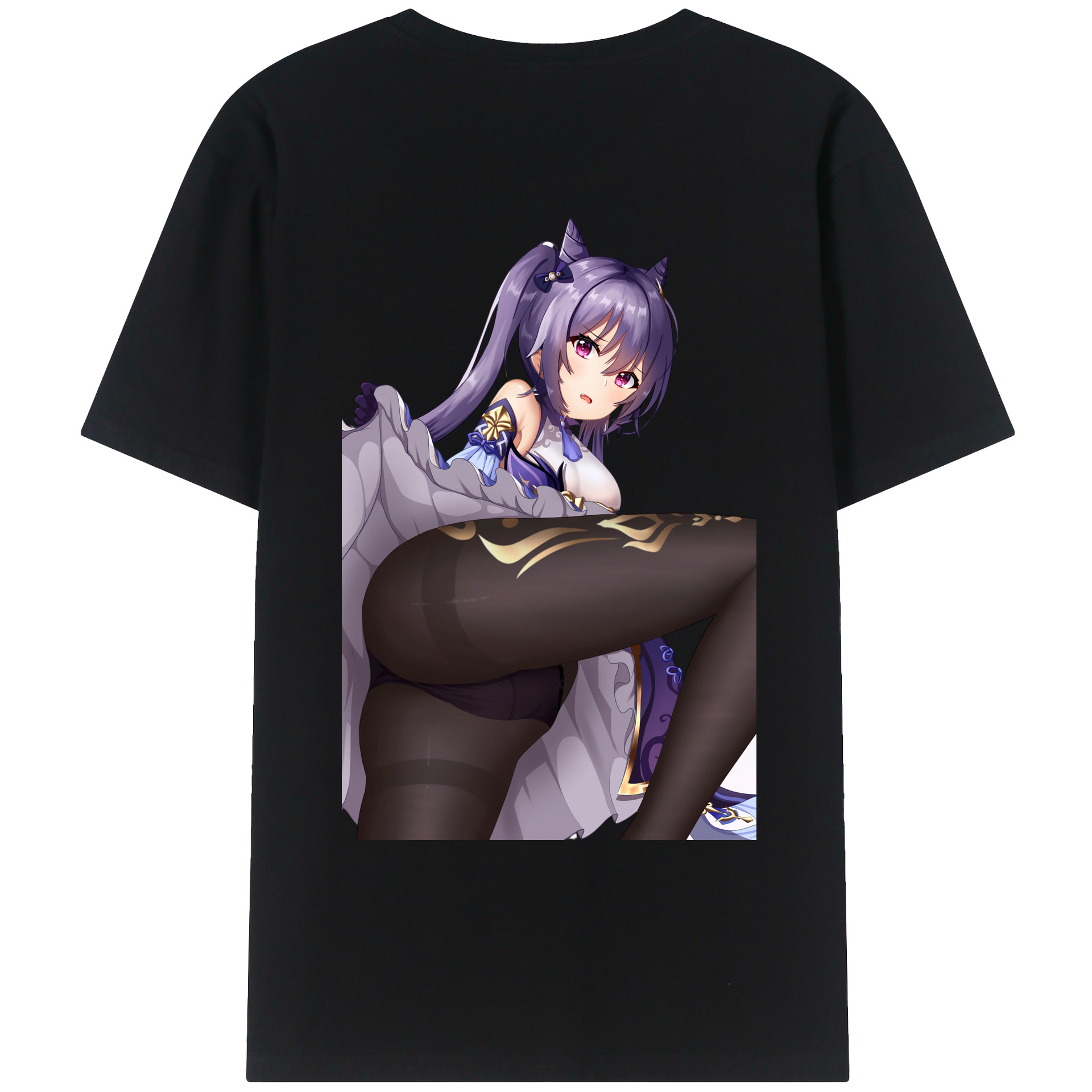 げんし神 刻晴 こくせい genshin Kokusei 綿100％ メンズ半袖Tシャツ（バックプリント） 通気性