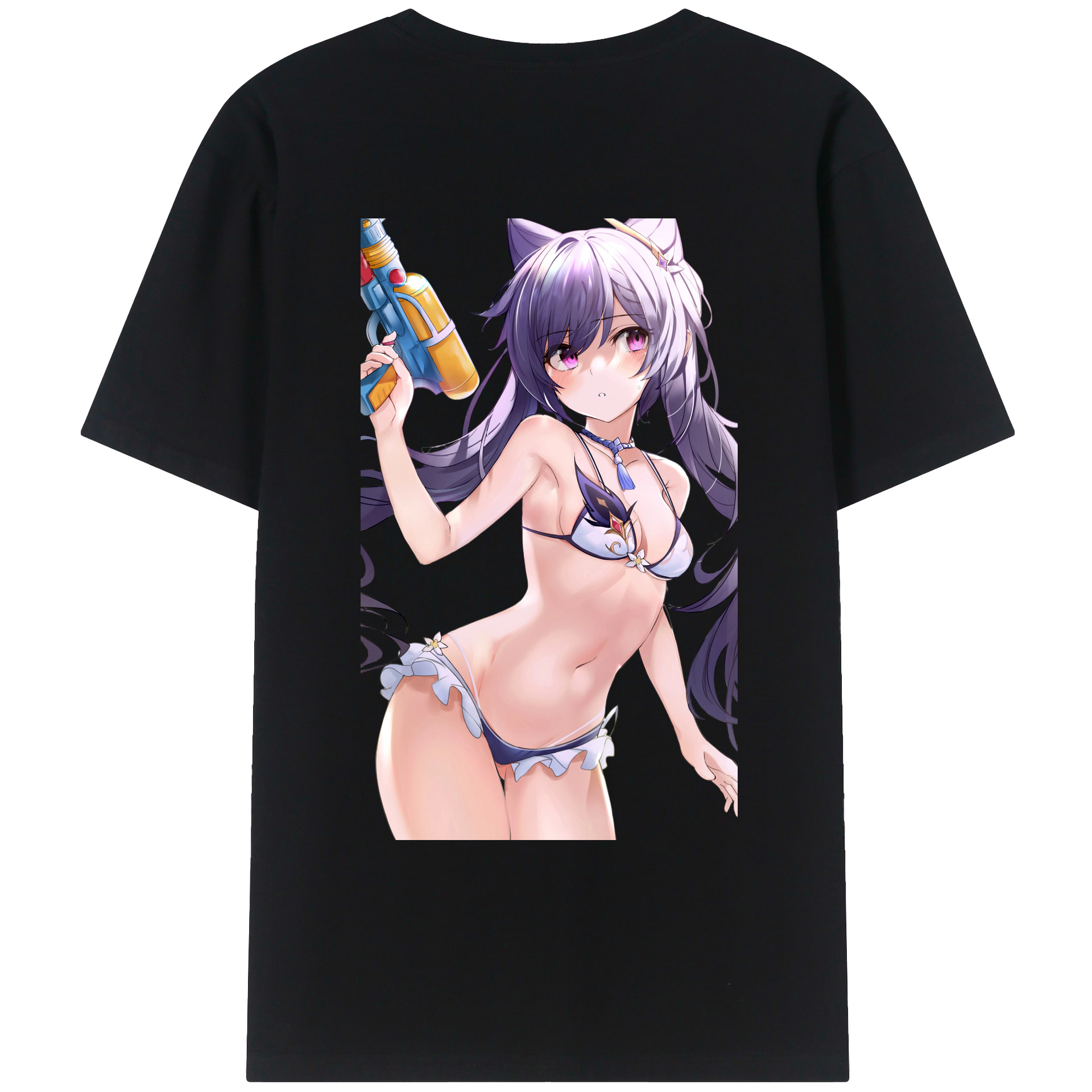 げんし神 刻晴 こくせい genshin Kokusei 綿100％ メンズ半袖Tシャツ（バックプリント） 通気性