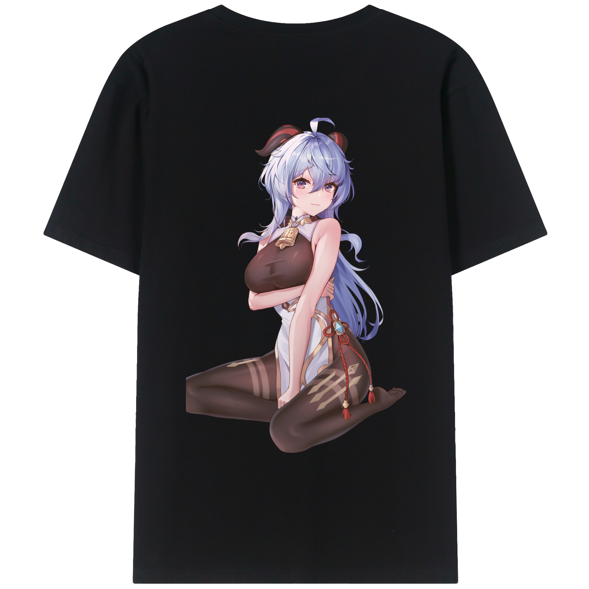 げんし神 甘雨 かんう genshin Ganyu 綿100％ メンズ半袖Tシャツ（バックプリント） 通気性