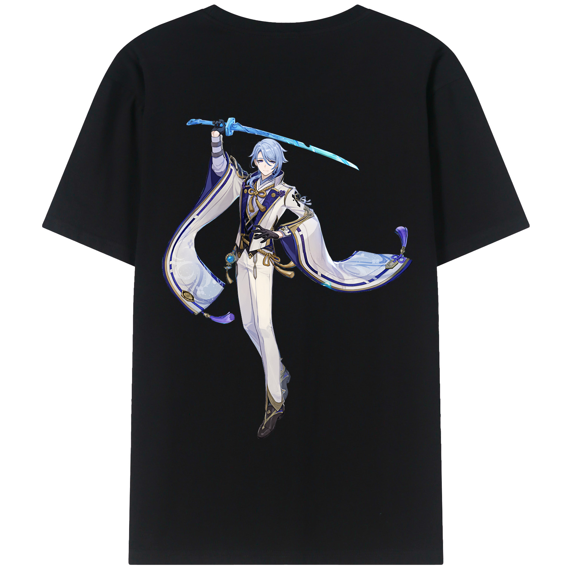 げんし神 神里綾人 かみさとあやと genshin Kamisato Ayato 綿100％ メンズ半袖Tシャツ（バックプリント） 通気性