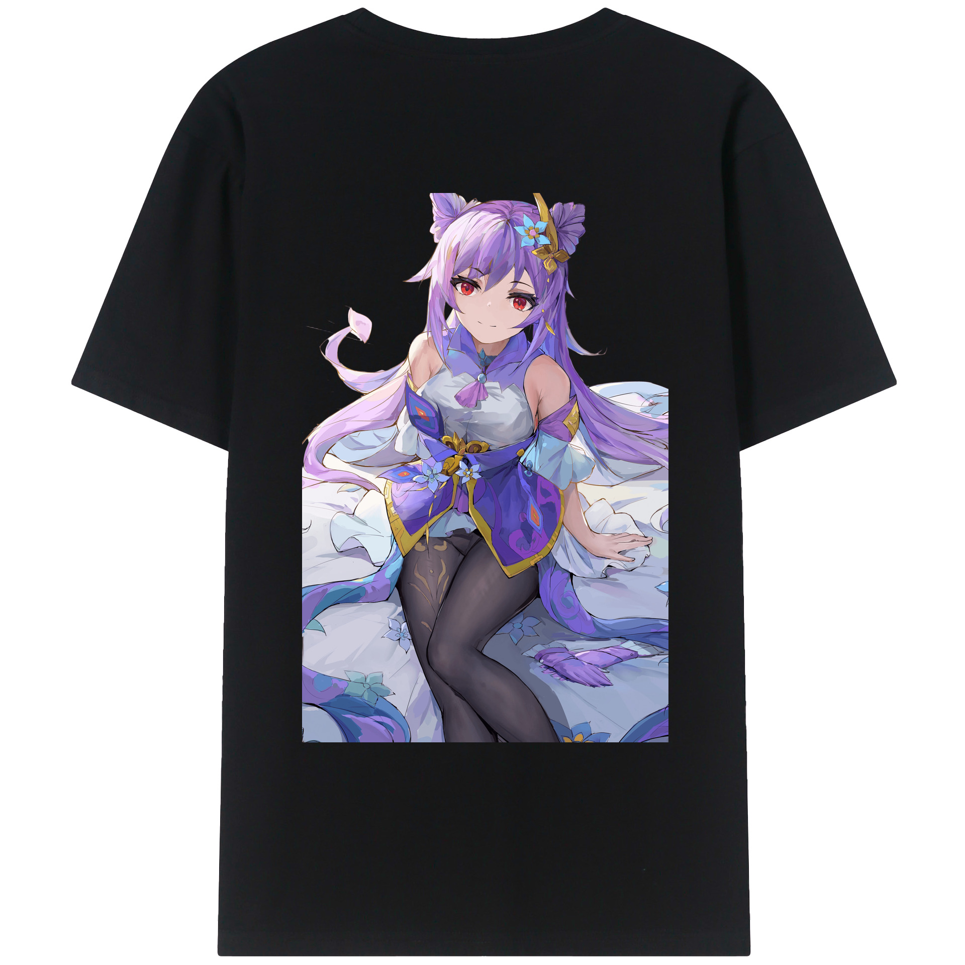 げんし神 刻晴 こくせい genshin Kokusei 綿100％ メンズ半袖Tシャツ（バックプリント） 通気性