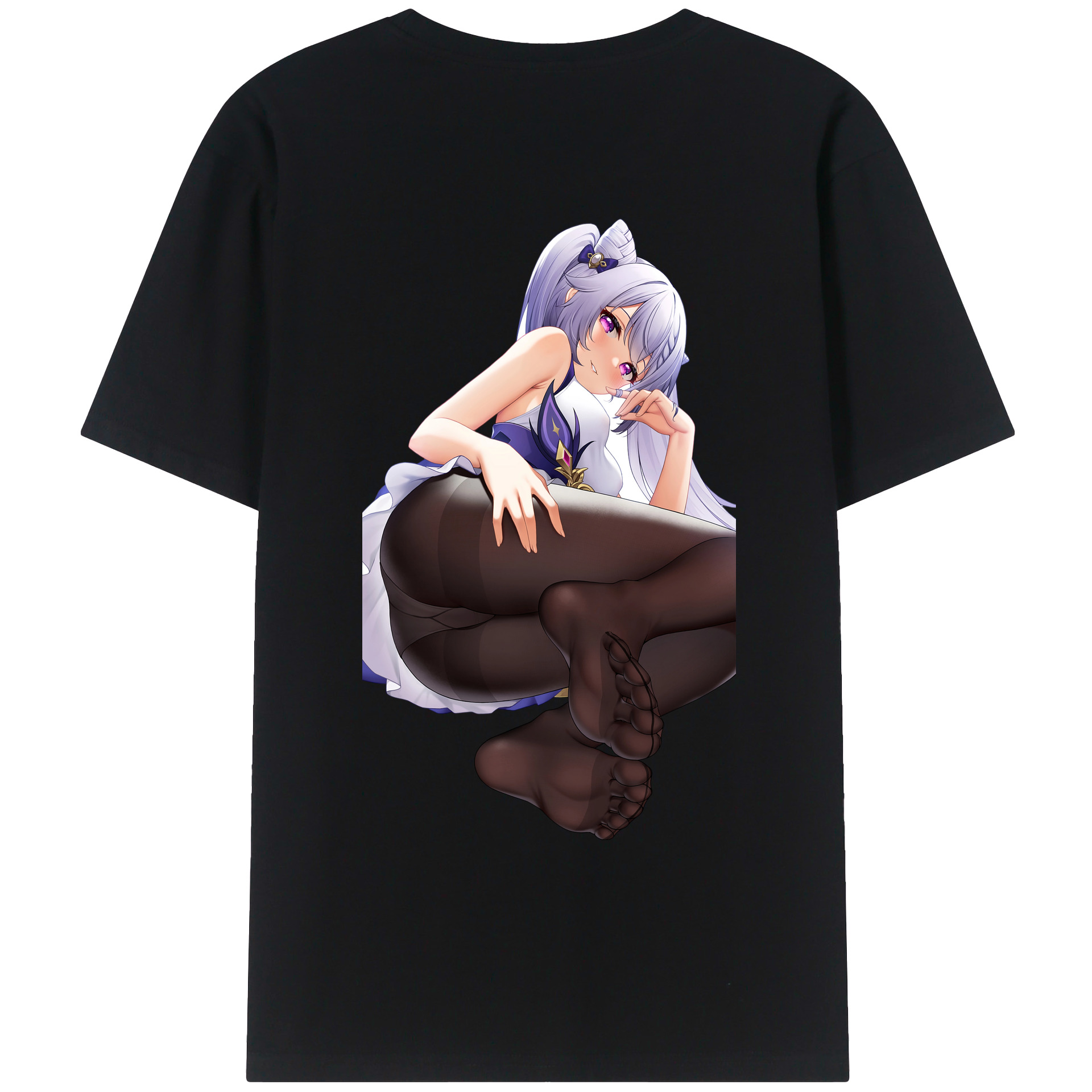 げんし神 刻晴 こくせい genshin Kokusei 綿100％ メンズ半袖Tシャツ（バックプリント） 通気性