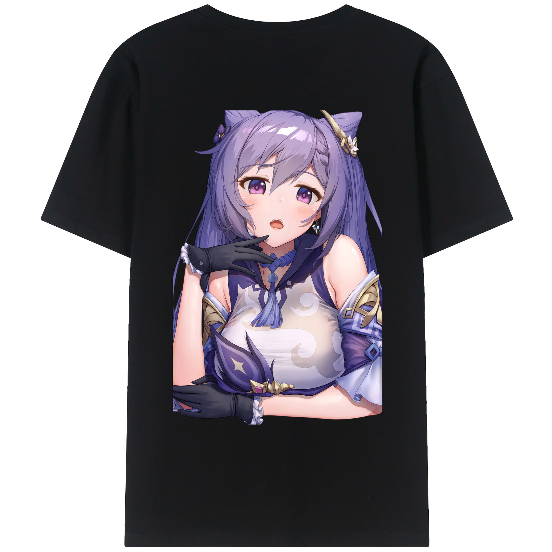 げんし神 刻晴 こくせい genshin Kokusei 綿100％ メンズ半袖Tシャツ（バックプリント） 通気性