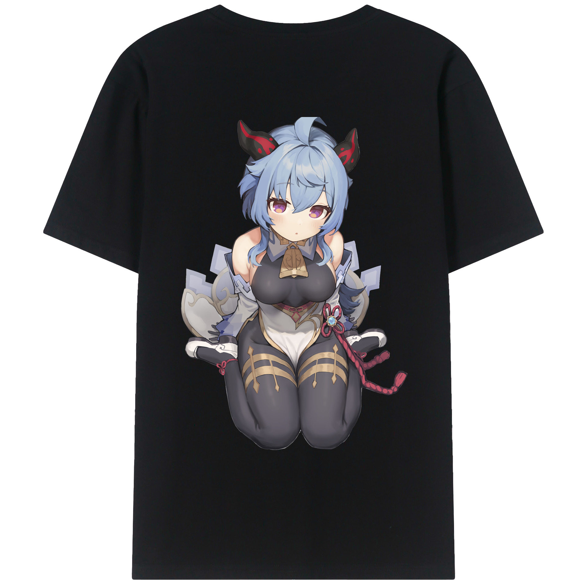 げんし神 甘雨 かんう genshin Ganyu 綿100％ メンズ半袖Tシャツ（バックプリント） 通気性
