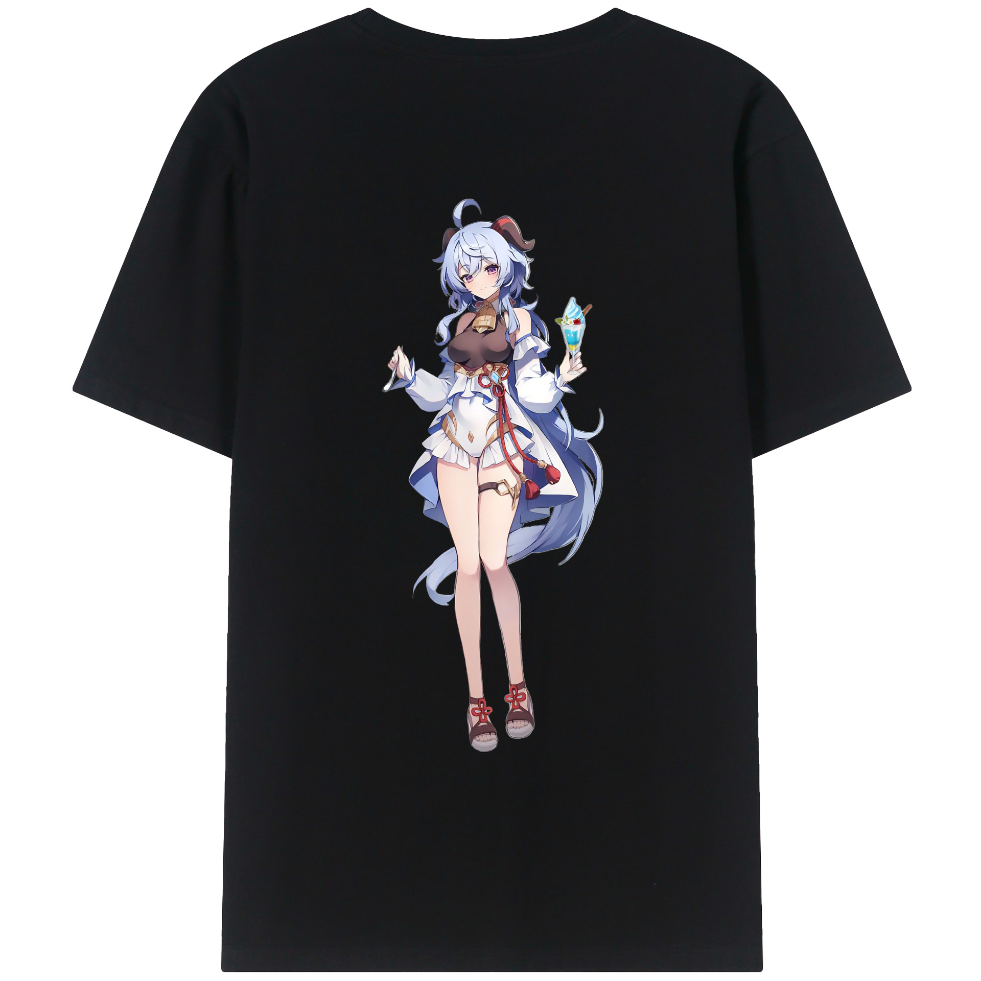げんし神 甘雨 かんう genshin Ganyu 綿100％ メンズ半袖Tシャツ（バックプリント） 通気性