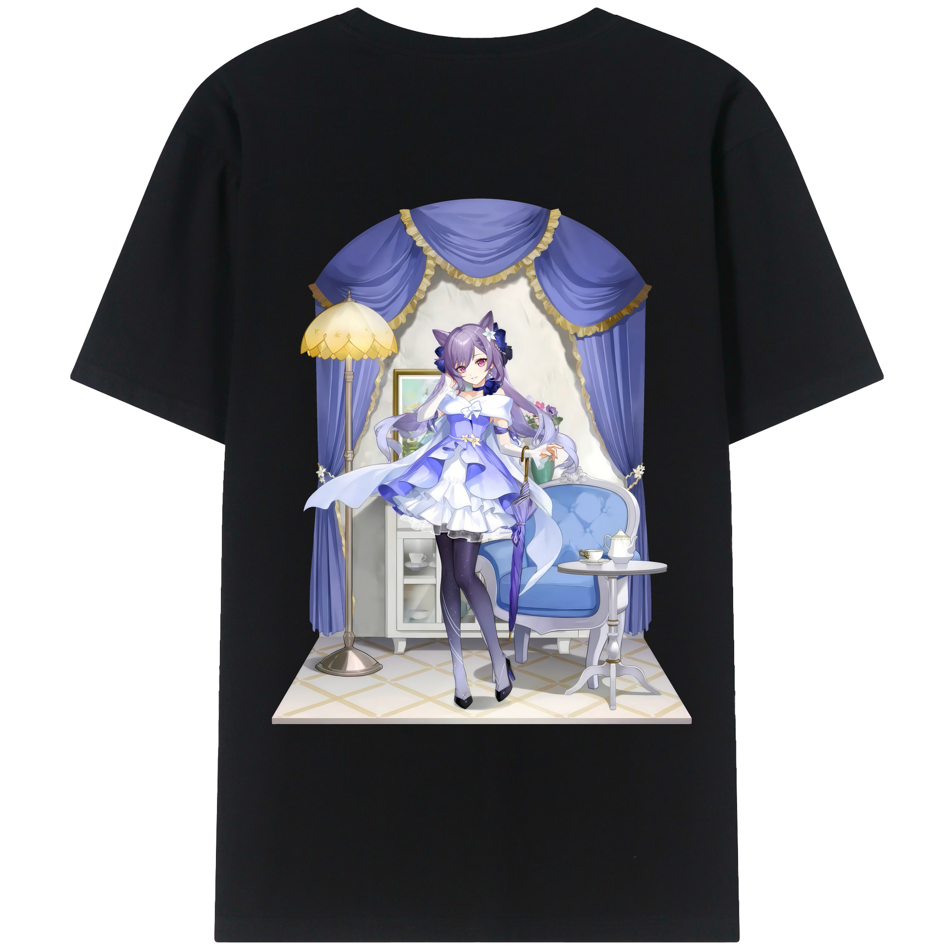 げんし神 刻晴 こくせい genshin Kokusei 綿100％ メンズ半袖Tシャツ（バックプリント） 通気性