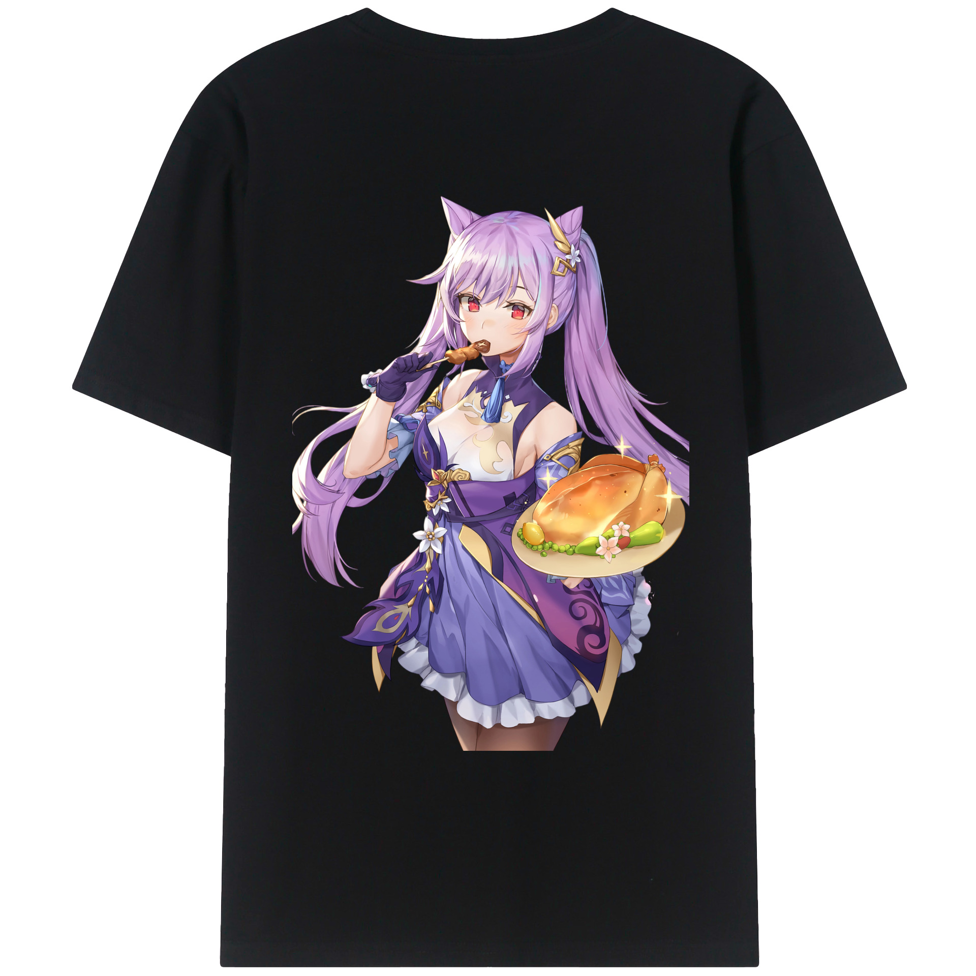 げんし神 刻晴 こくせい genshin Kokusei 綿100％ メンズ半袖Tシャツ（バックプリント） 通気性