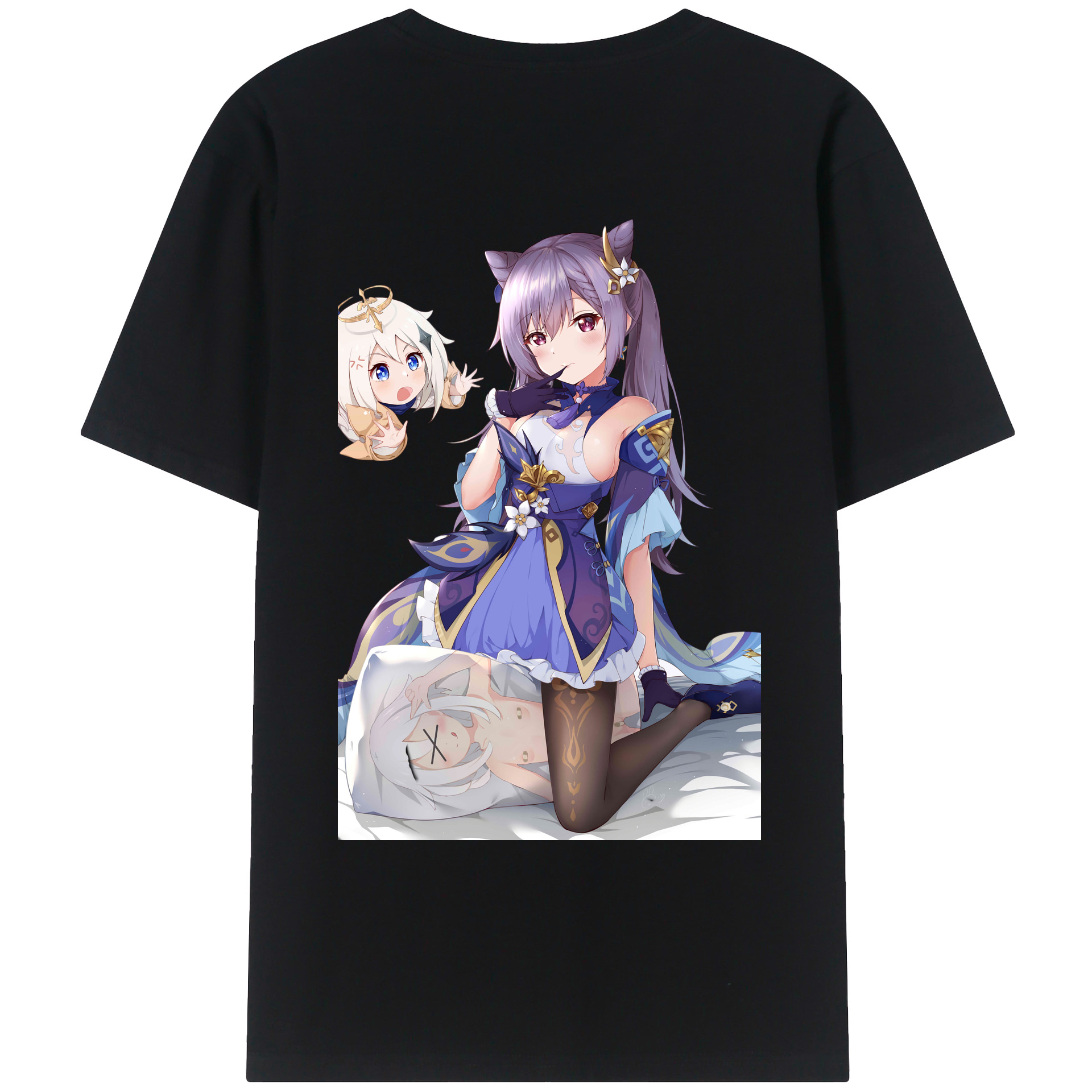 げんし神 刻晴 こくせい genshin Kokusei 綿100％ メンズ半袖Tシャツ（バックプリント） 通気性