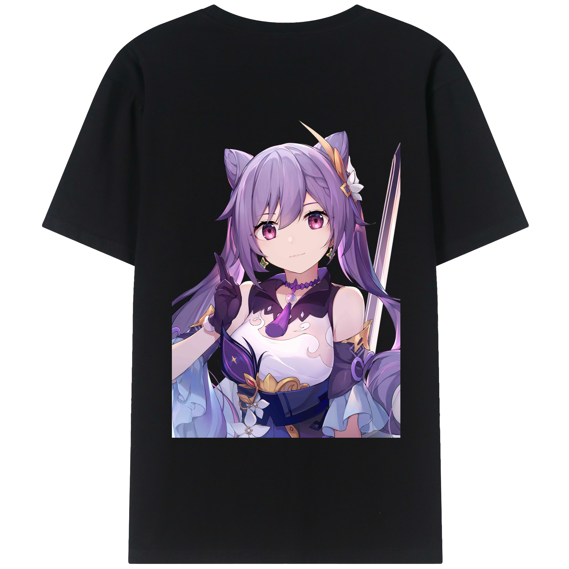 げんし神 刻晴 こくせい genshin Kokusei 綿100％ メンズ半袖Tシャツ（バックプリント） 通気性