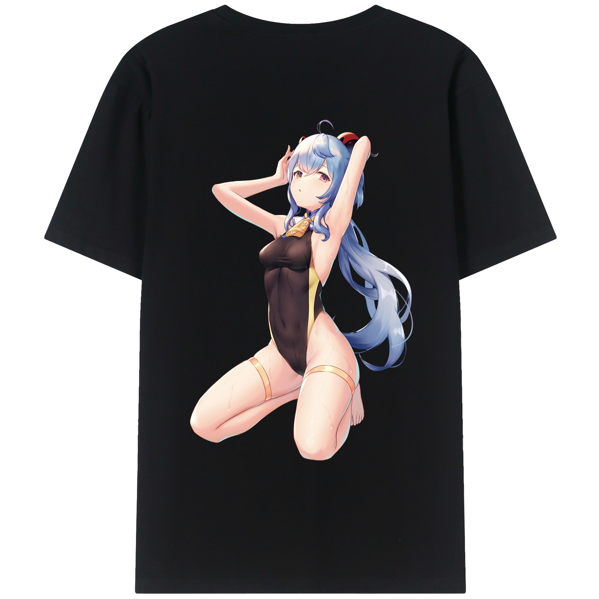 げんし神 甘雨 かんう genshin Ganyu 綿100％ メンズ半袖Tシャツ（バックプリント） 通気性