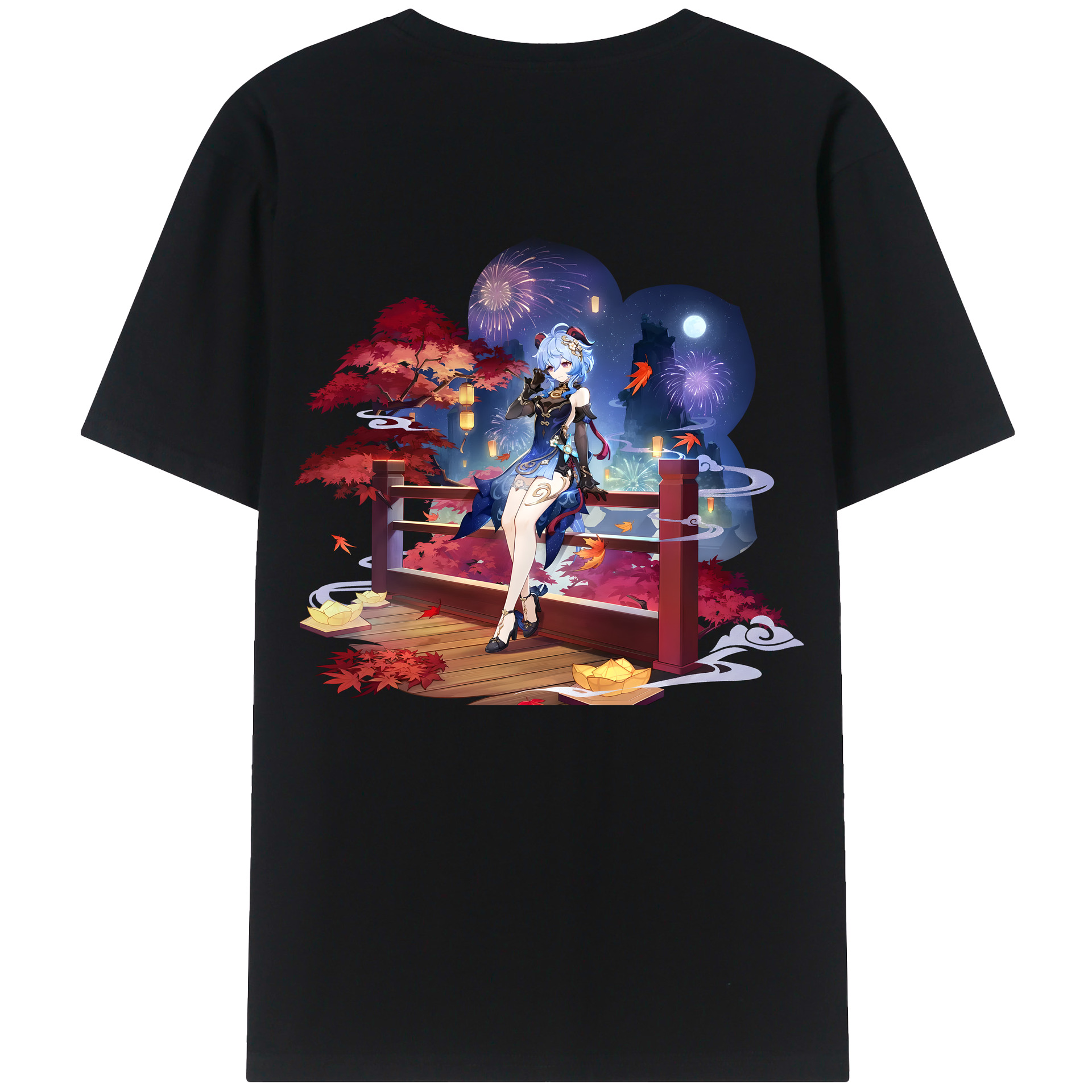 げんし神 甘雨 かんう genshin Ganyu 綿100％ メンズ半袖Tシャツ（バックプリント） 通気性