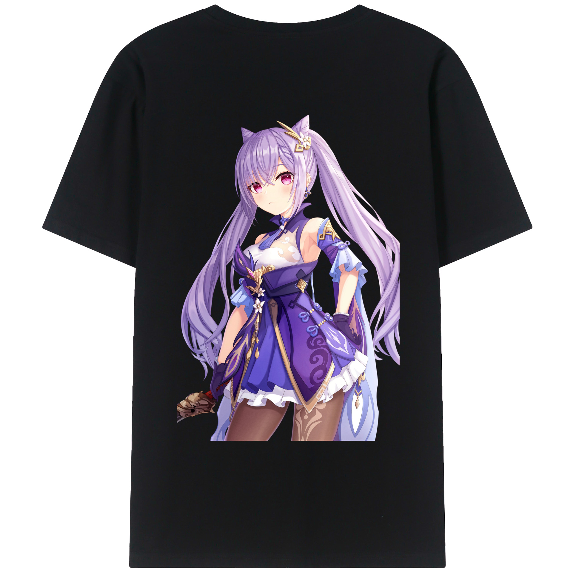 げんし神 刻晴 こくせい genshin Kokusei 綿100％ メンズ半袖Tシャツ（バックプリント） 通気性