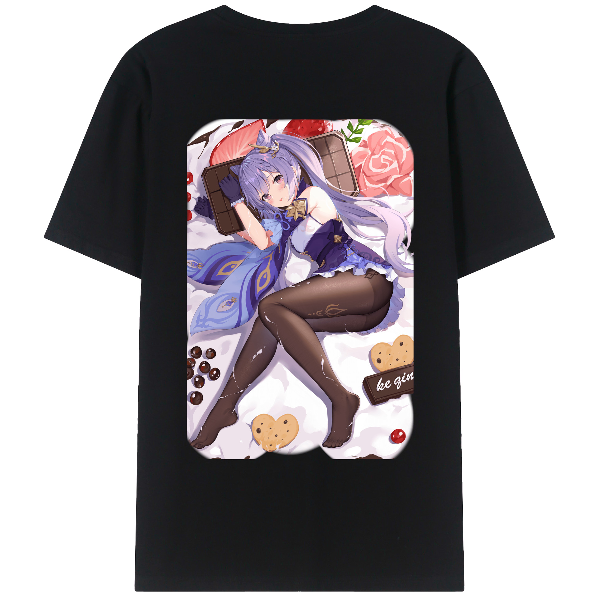 げんし神 刻晴 こくせい genshin Kokusei 綿100％ メンズ半袖Tシャツ（バックプリント） 通気性