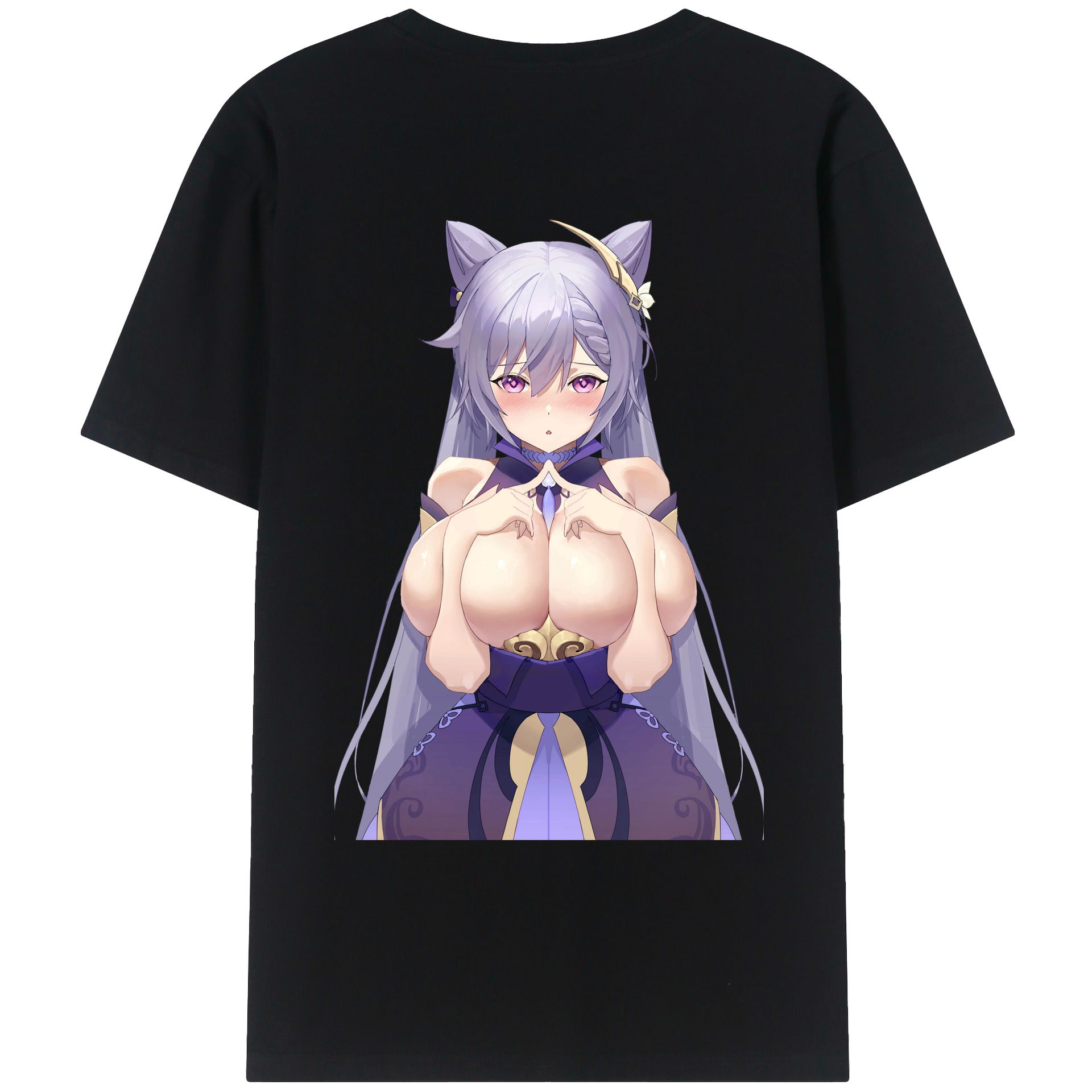 げんし神 刻晴 こくせい genshin Kokusei 綿100％ メンズ半袖Tシャツ（バックプリント） 通気性