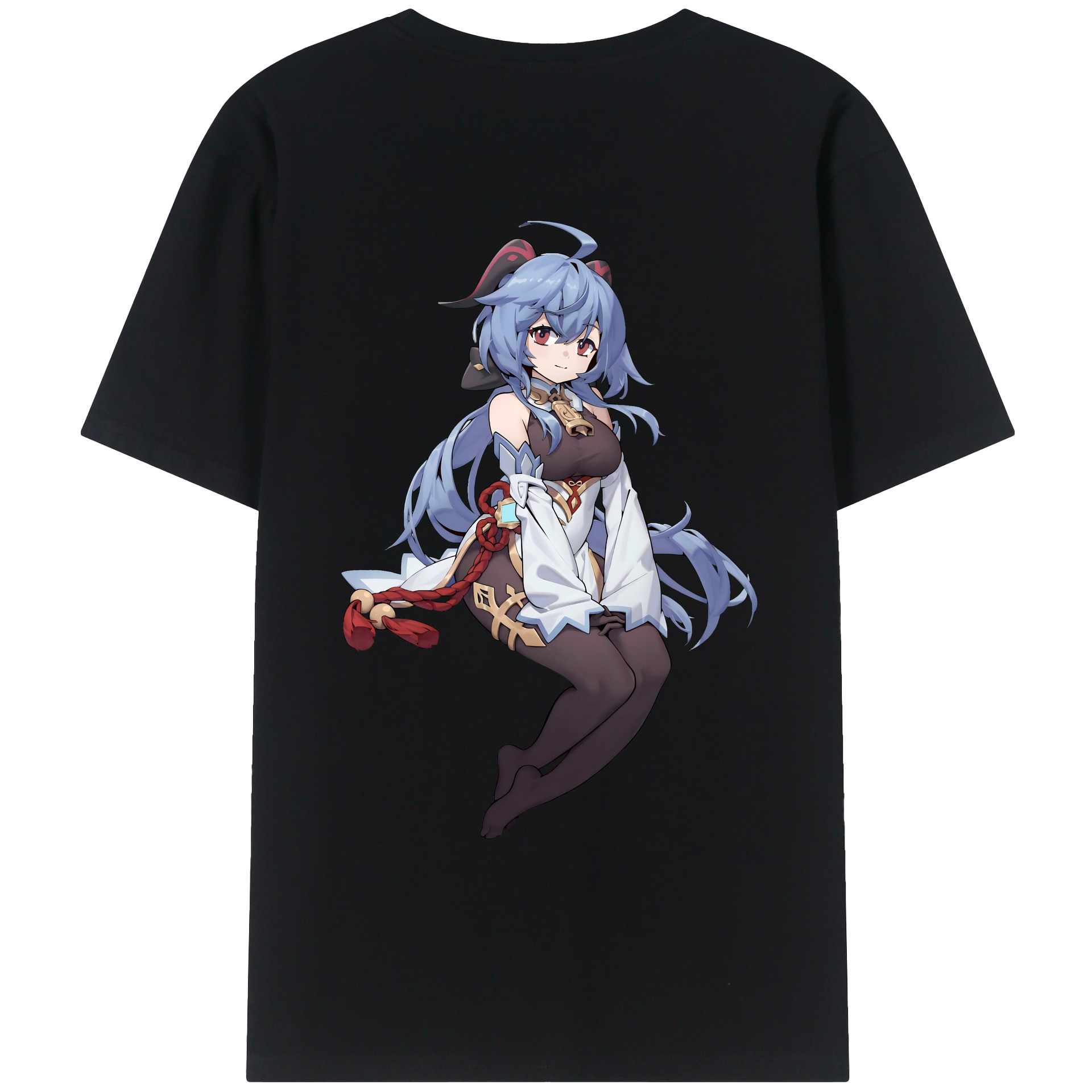 げんし神 甘雨 かんう genshin Ganyu 綿100％ メンズ半袖Tシャツ（バックプリント） 通気性