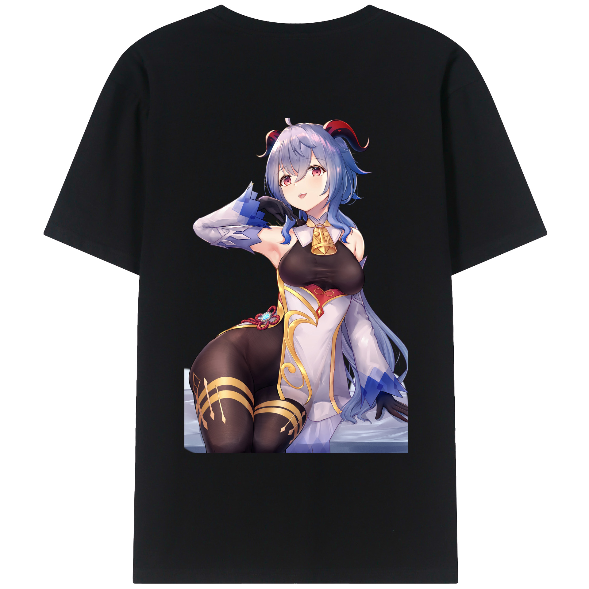 げんし神 甘雨 かんう genshin Ganyu 綿100％ メンズ半袖Tシャツ（バックプリント） 通気性