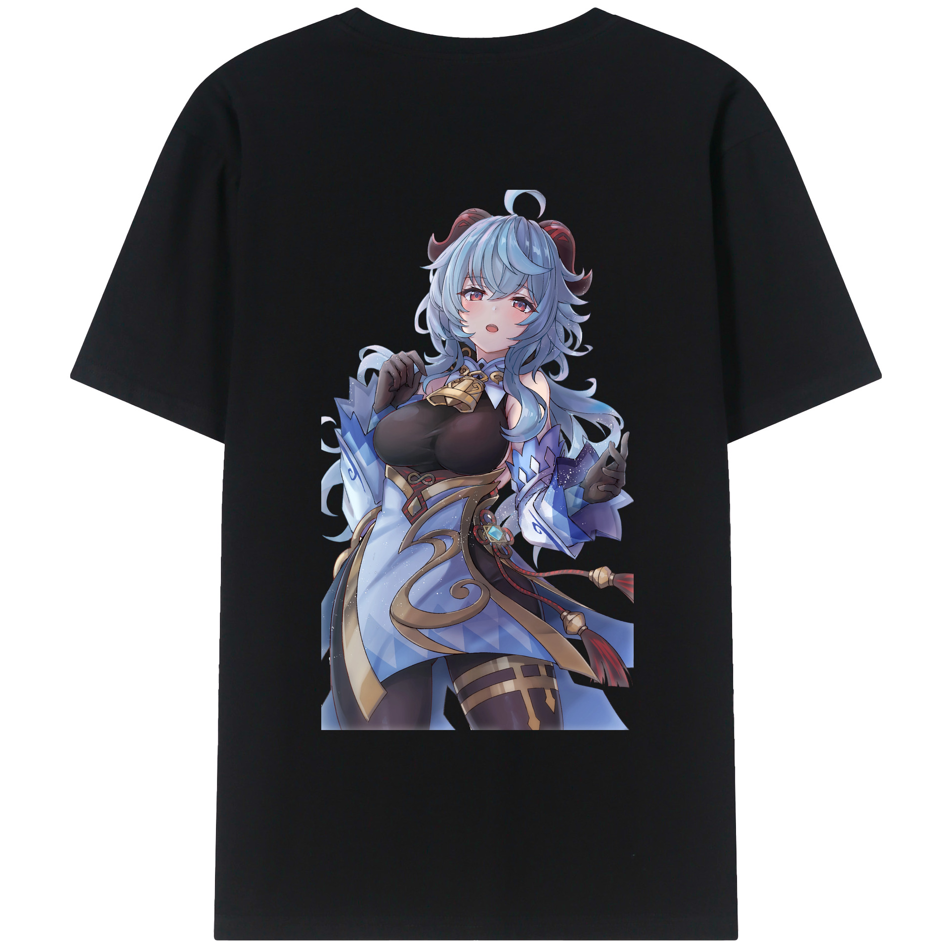 げんし神 甘雨 かんう genshin Ganyu 綿100％ メンズ半袖Tシャツ（バックプリント） 通気性