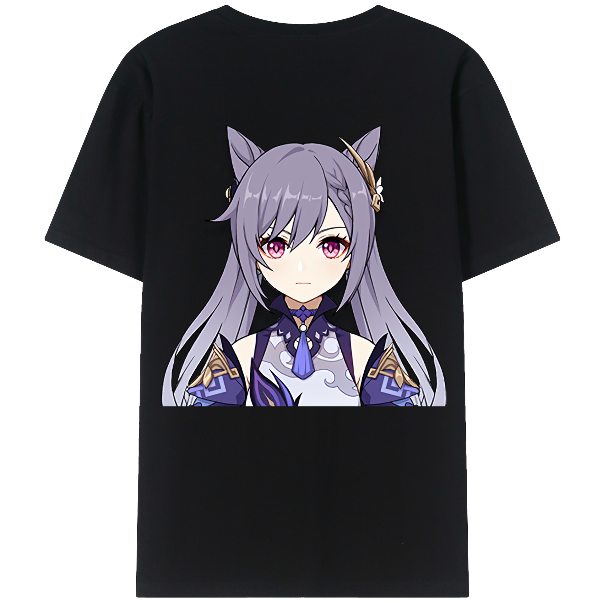 げんし神 刻晴 こくせい genshin Kokusei 綿100％ メンズ半袖Tシャツ（バックプリント） 通気性